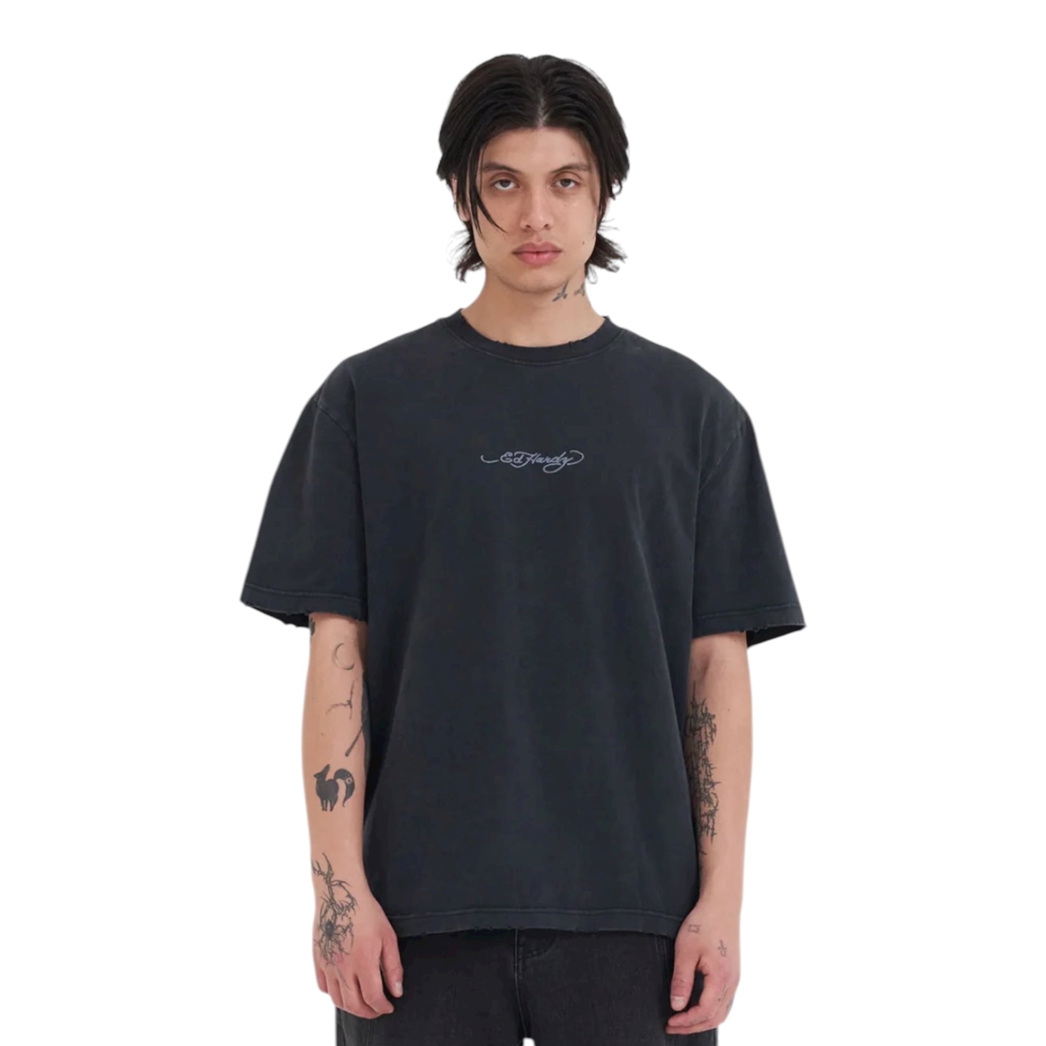 Cobra Rising Relaxed T-Shirt in Charcoal - Ed Hardy