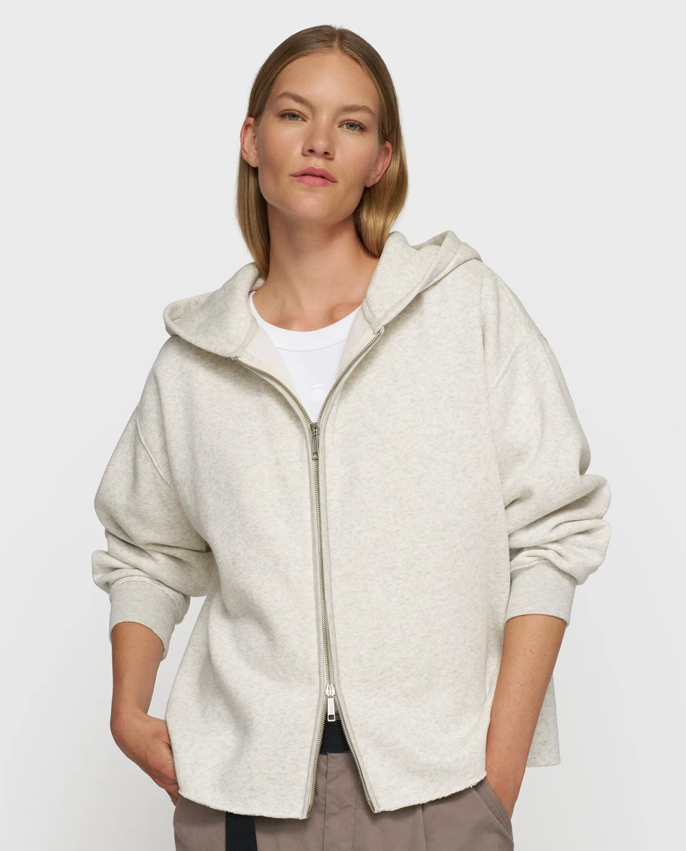 STATEMENT ZIP HOODIE SOFT WHITE - 10DAYS