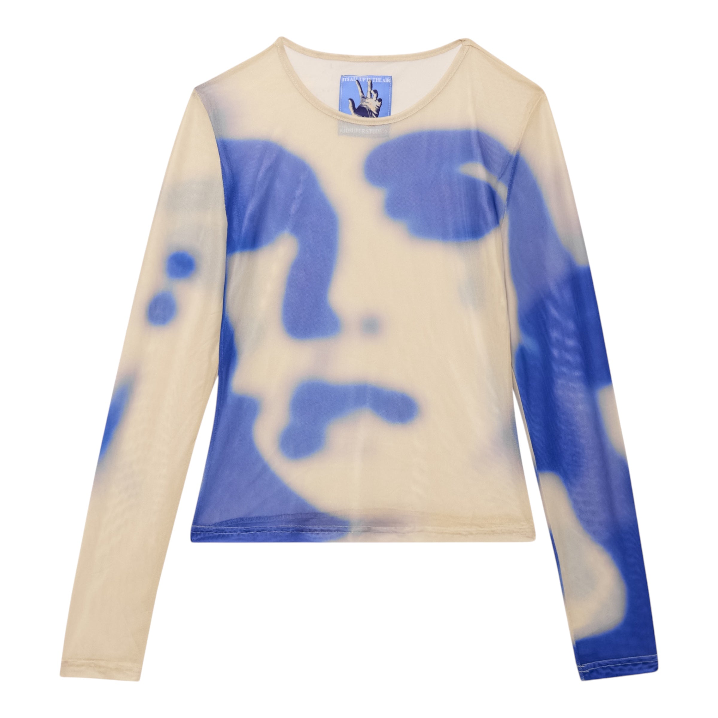 KidSuper Cream Blurry Face Mesh Women Top Front