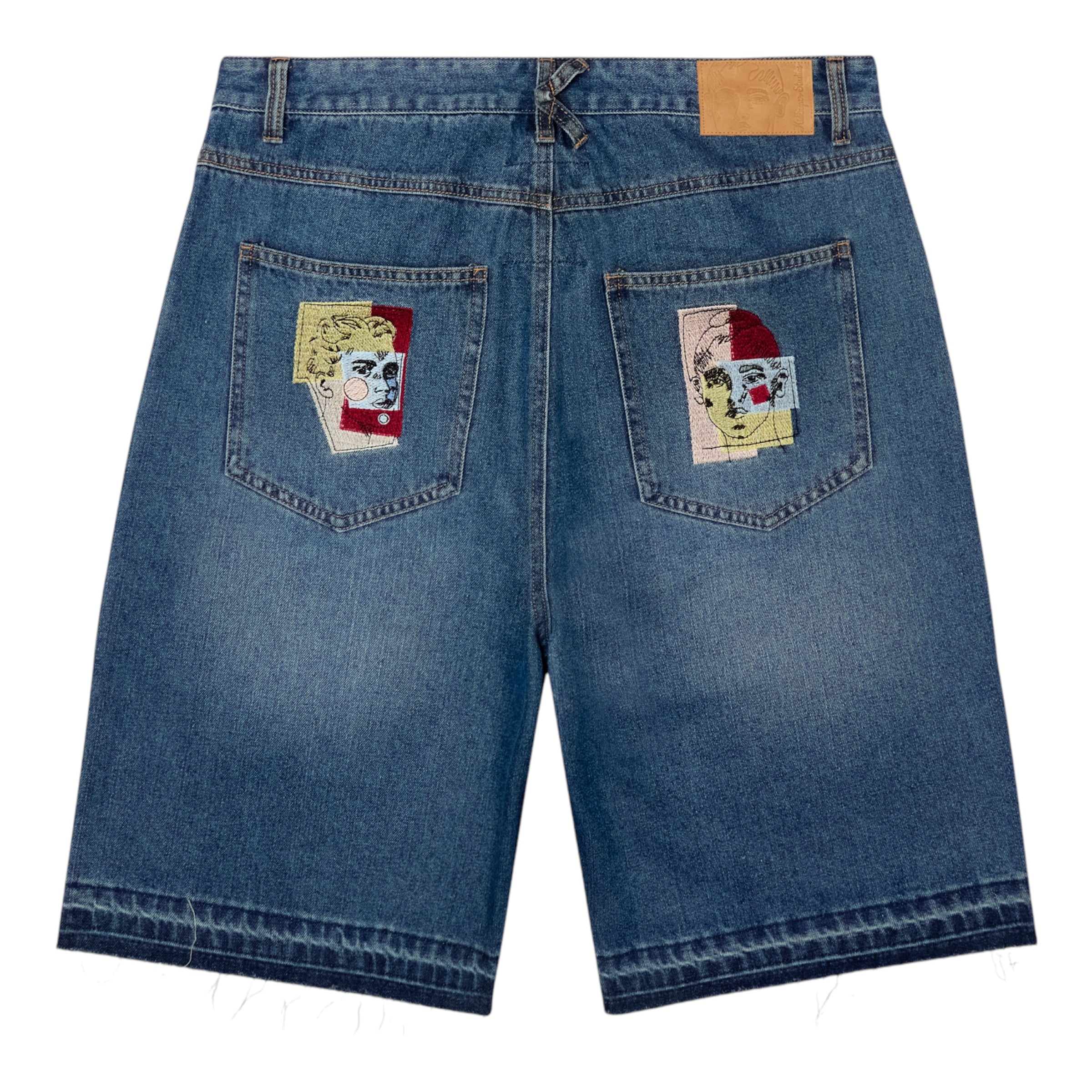 KidSuper Dark Wash Boy & Girl Doodles Patchwork Baggy Shorts Back