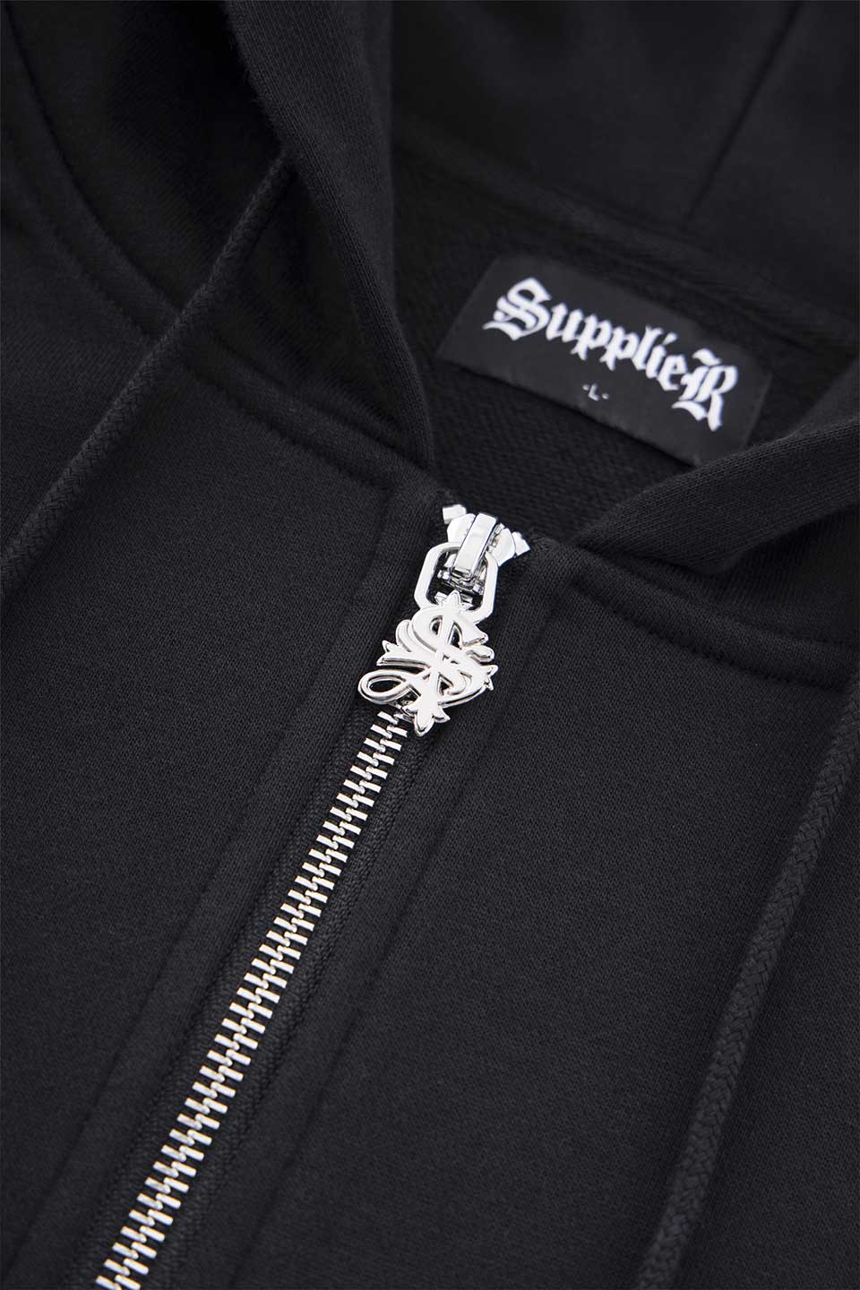 Supplier Tokyo 2 Tone Rhinestone Cross Zip Hoodie Detail