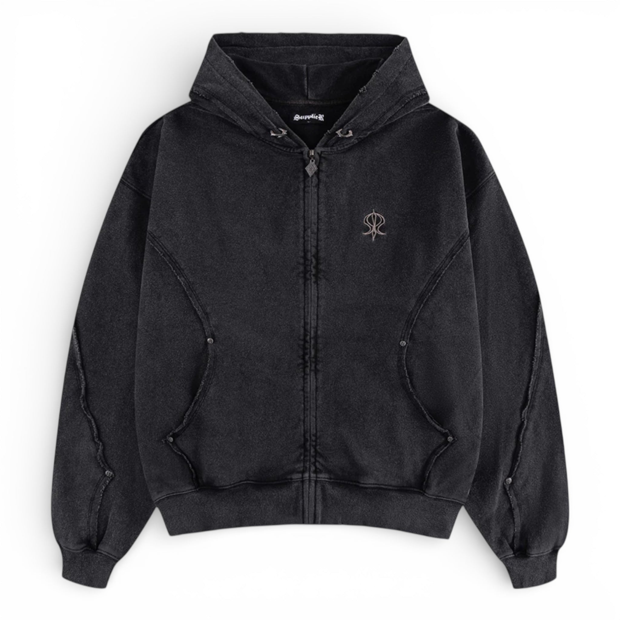 Switching Pierced Zip Hoodie V2 Black - Supplier Tokyo