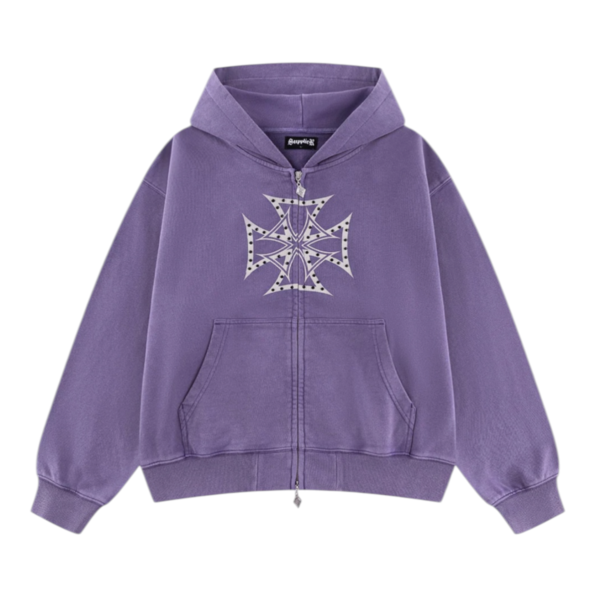 Dusty Iron Cross Rhinestone Zip Hoodie - Supplier Tokyo