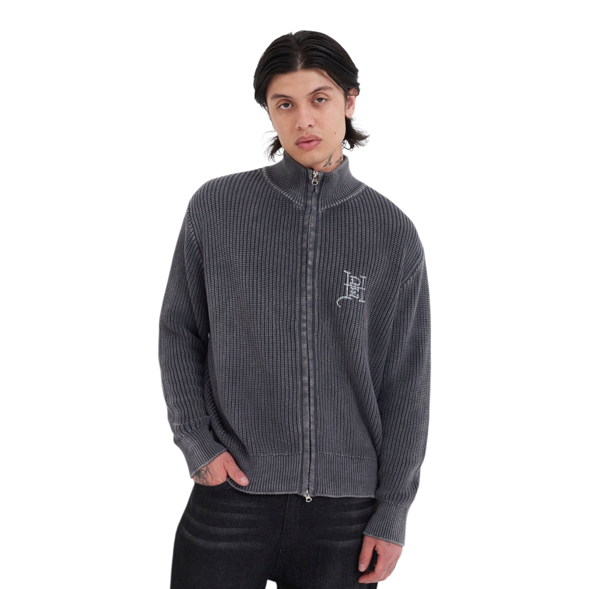 Skull And Snake Zip Thru Jumper Charcoal - Ed Hardy
