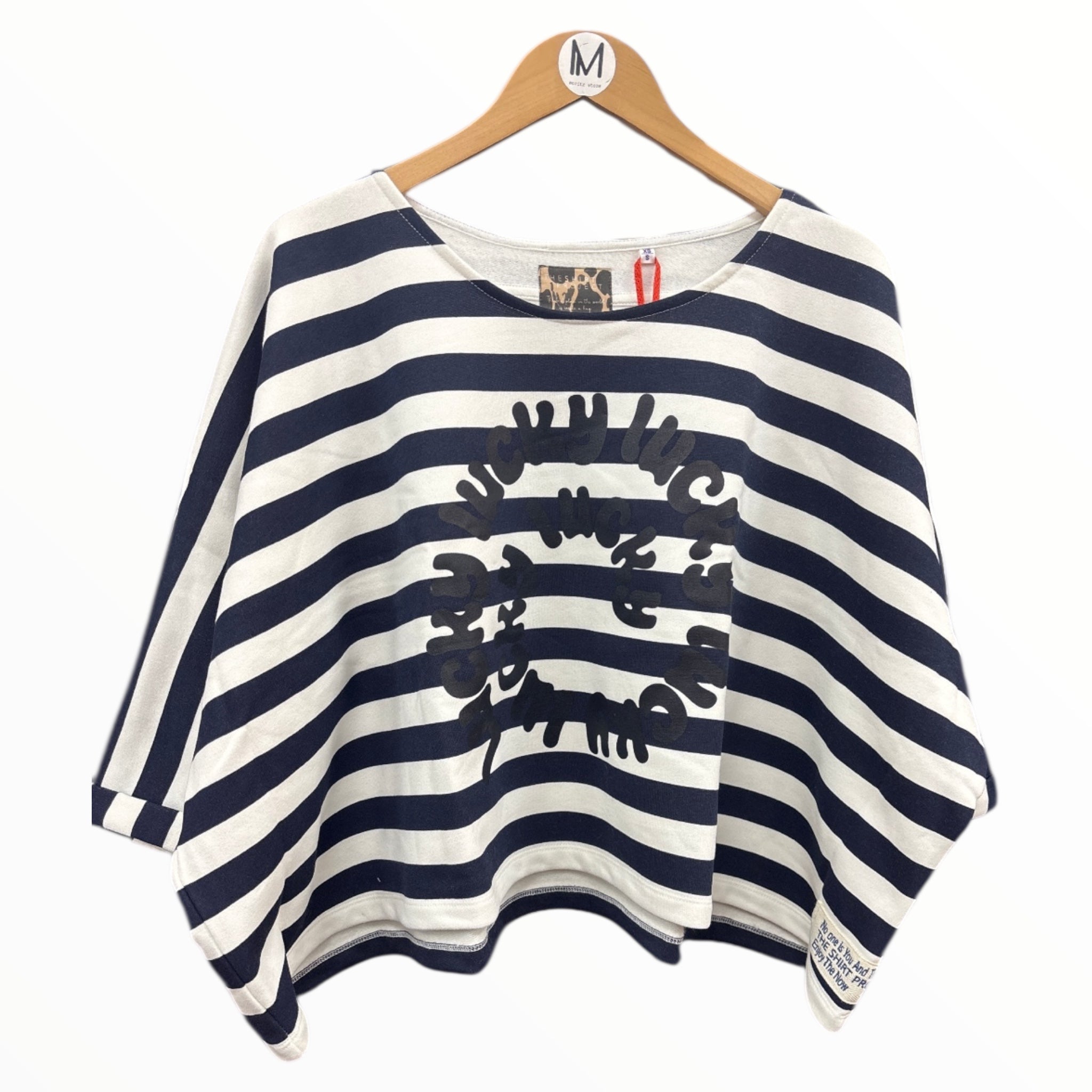 RH Poncho Sweater Ringel weiß/navy   - The Shirt Poject