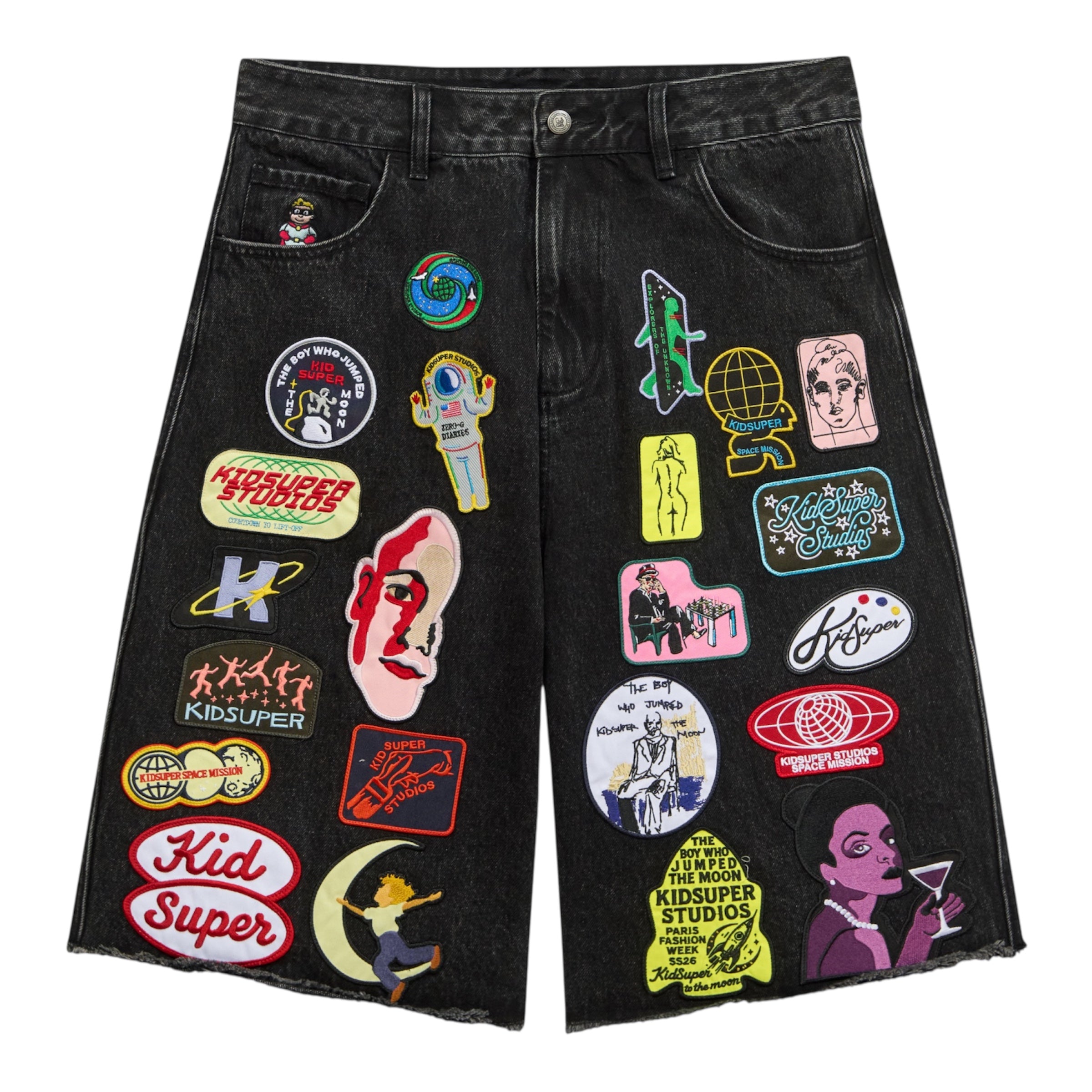 Patches Denim Short Black - KidSuper