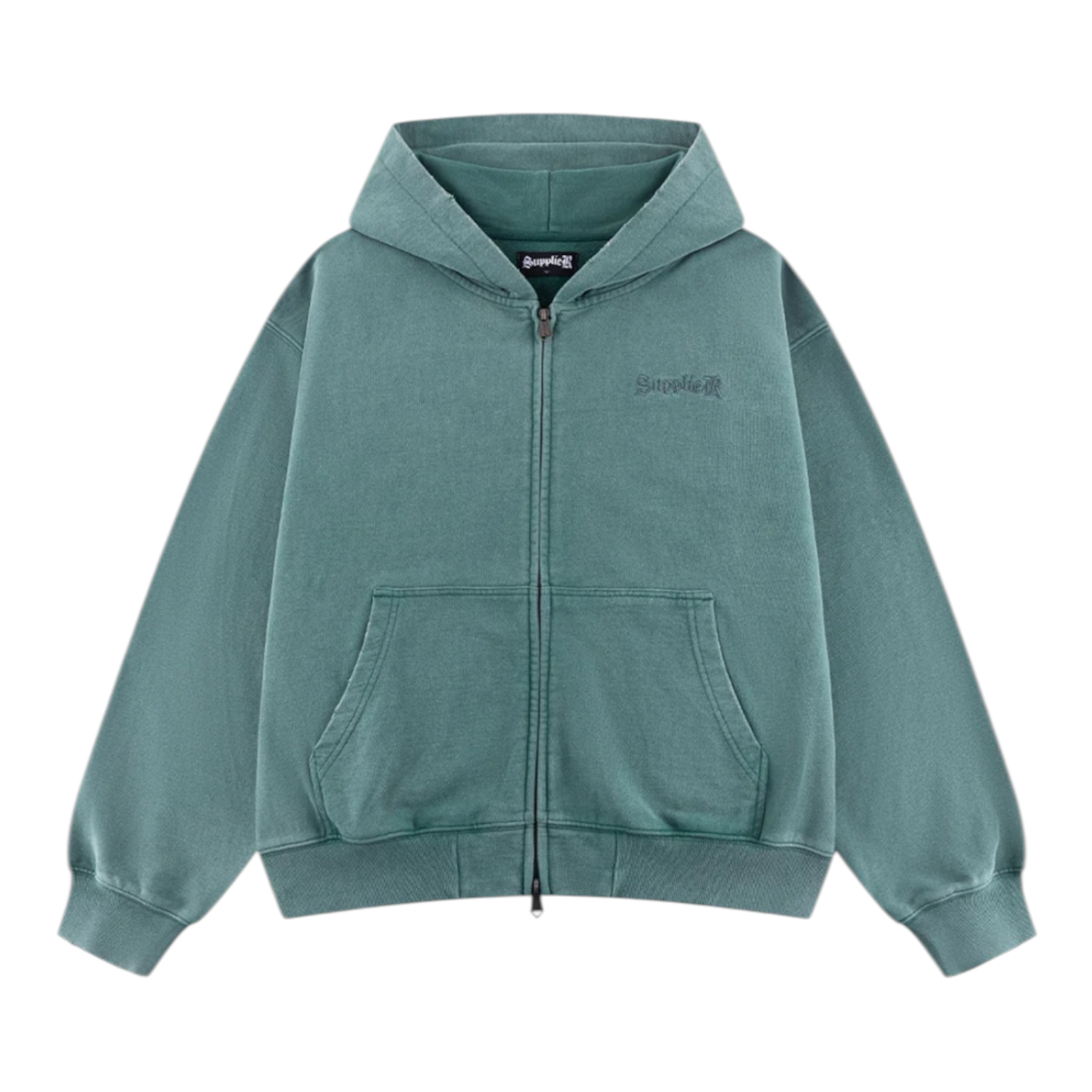 Distressed Cross Zip Hoodie Green - Supplier Tokyo