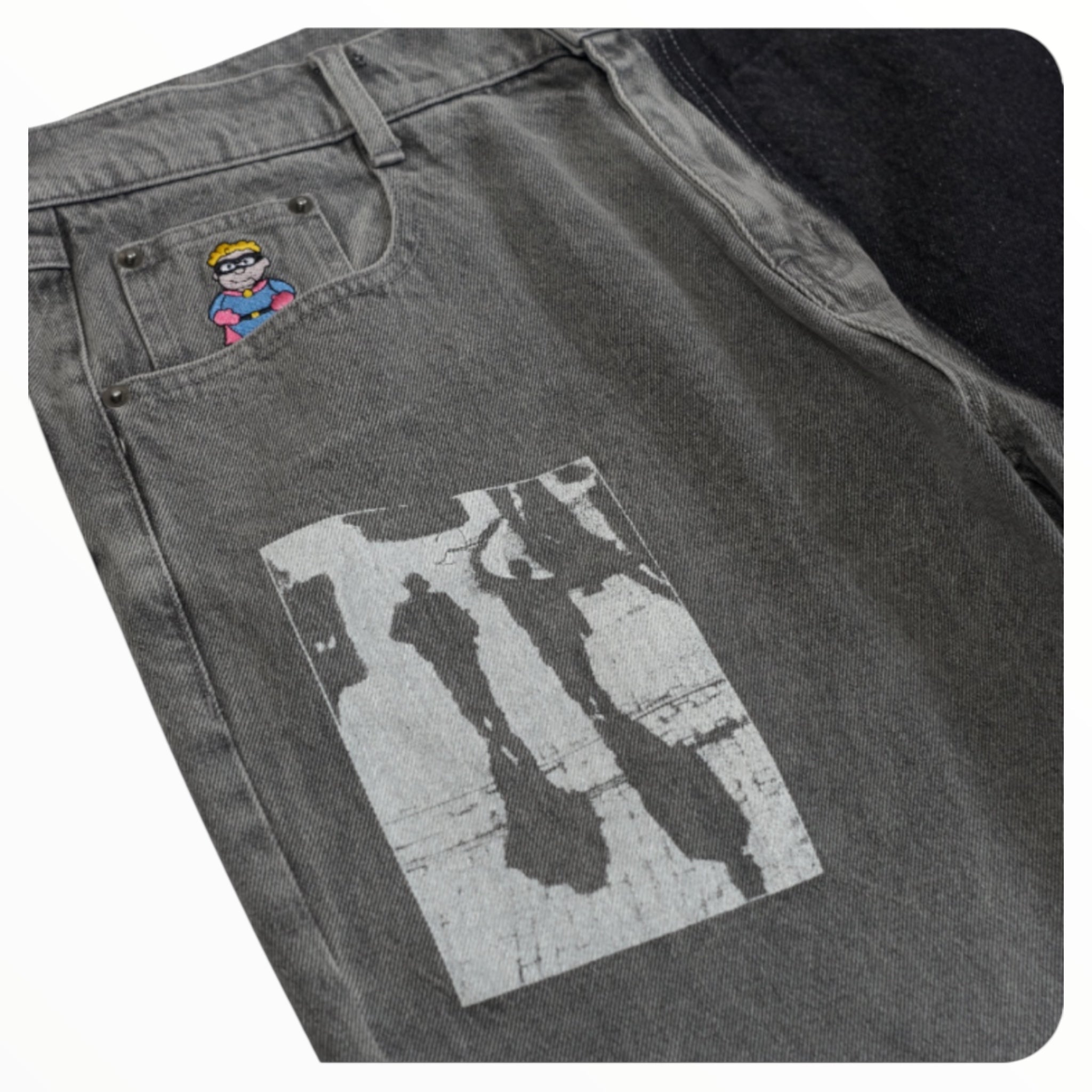 Sun faded denim running man jeans grey  - KidSuper