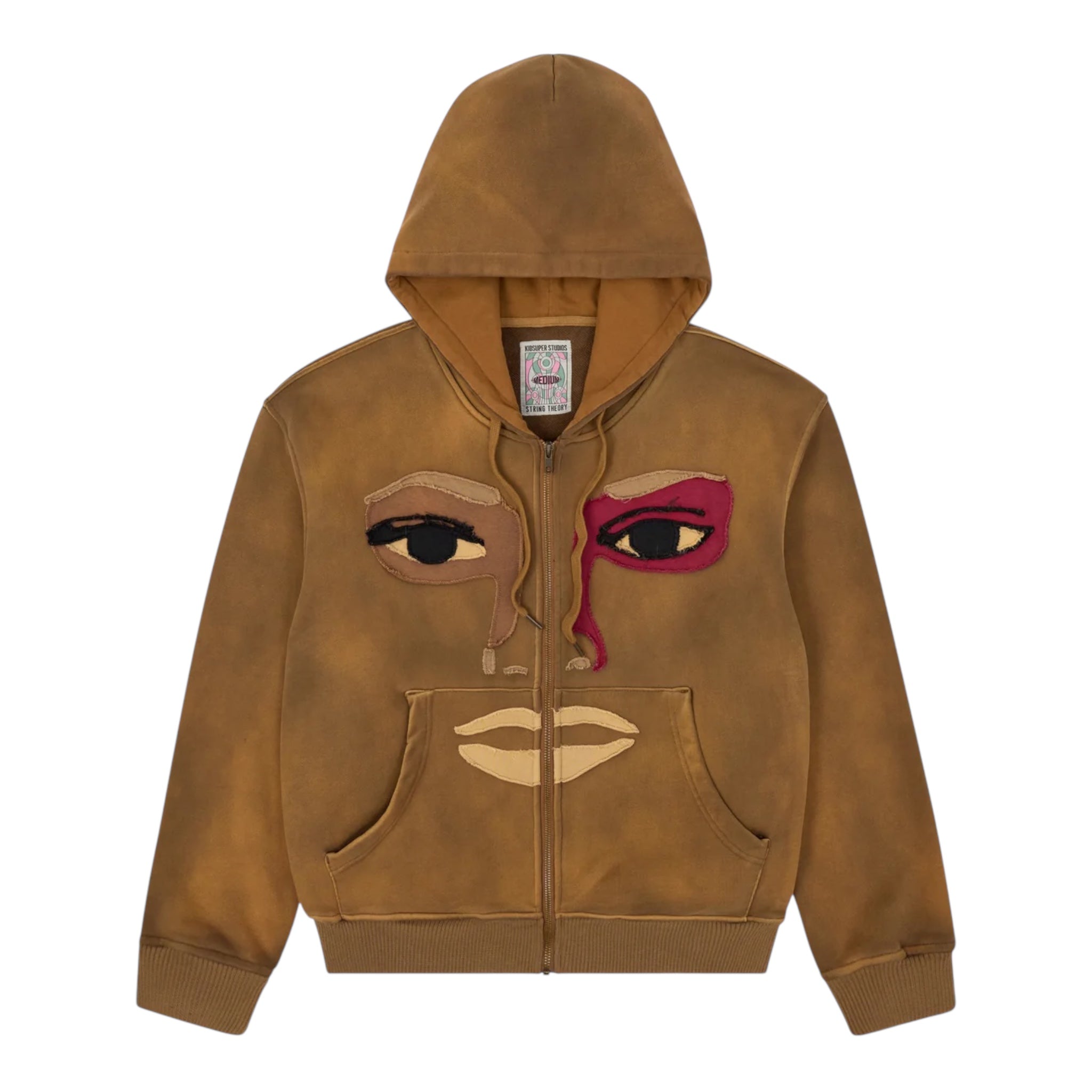 Patchwork Face Heavyweight Zip Up Hoodie Dark Brown - KidSuper
