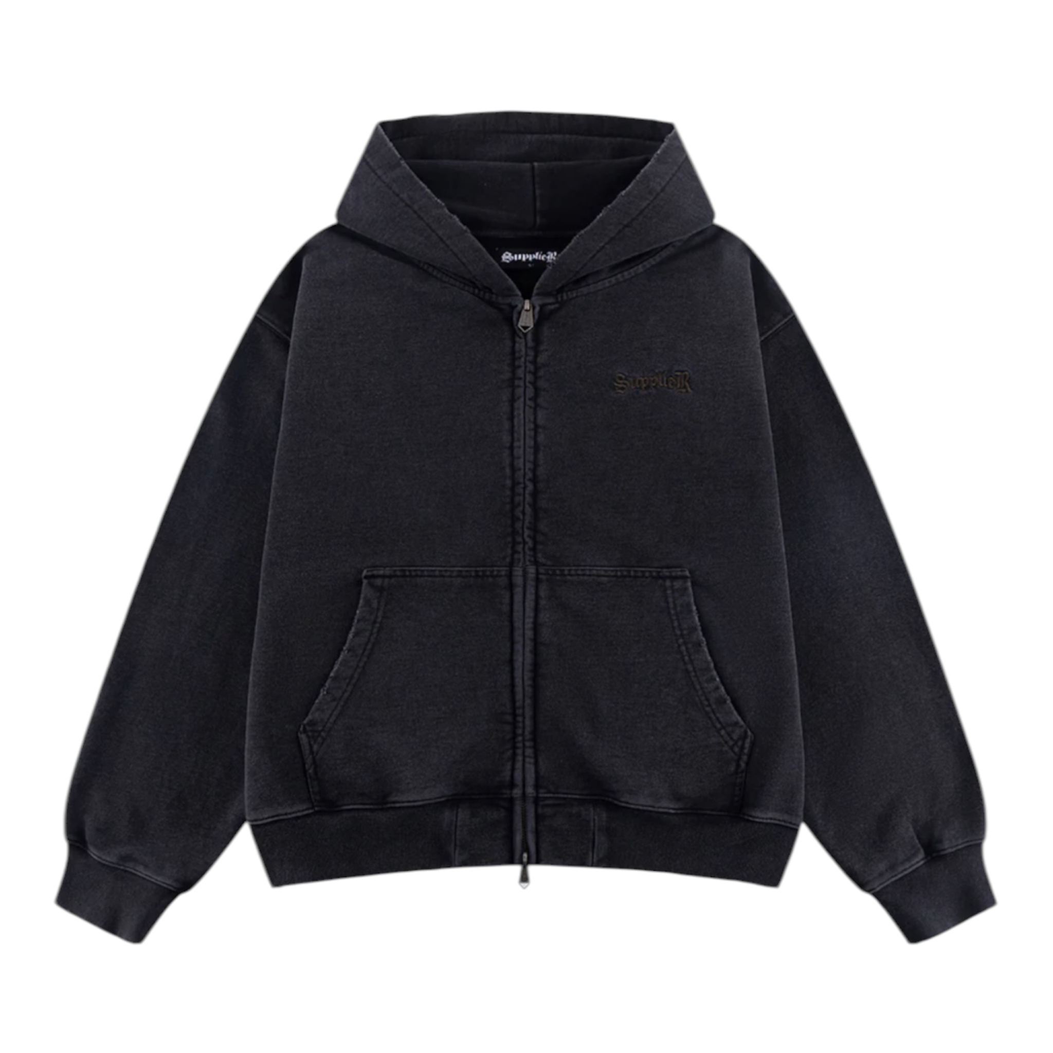 Distressed Cross Zip Hoodie Black - Supplier Tokyo