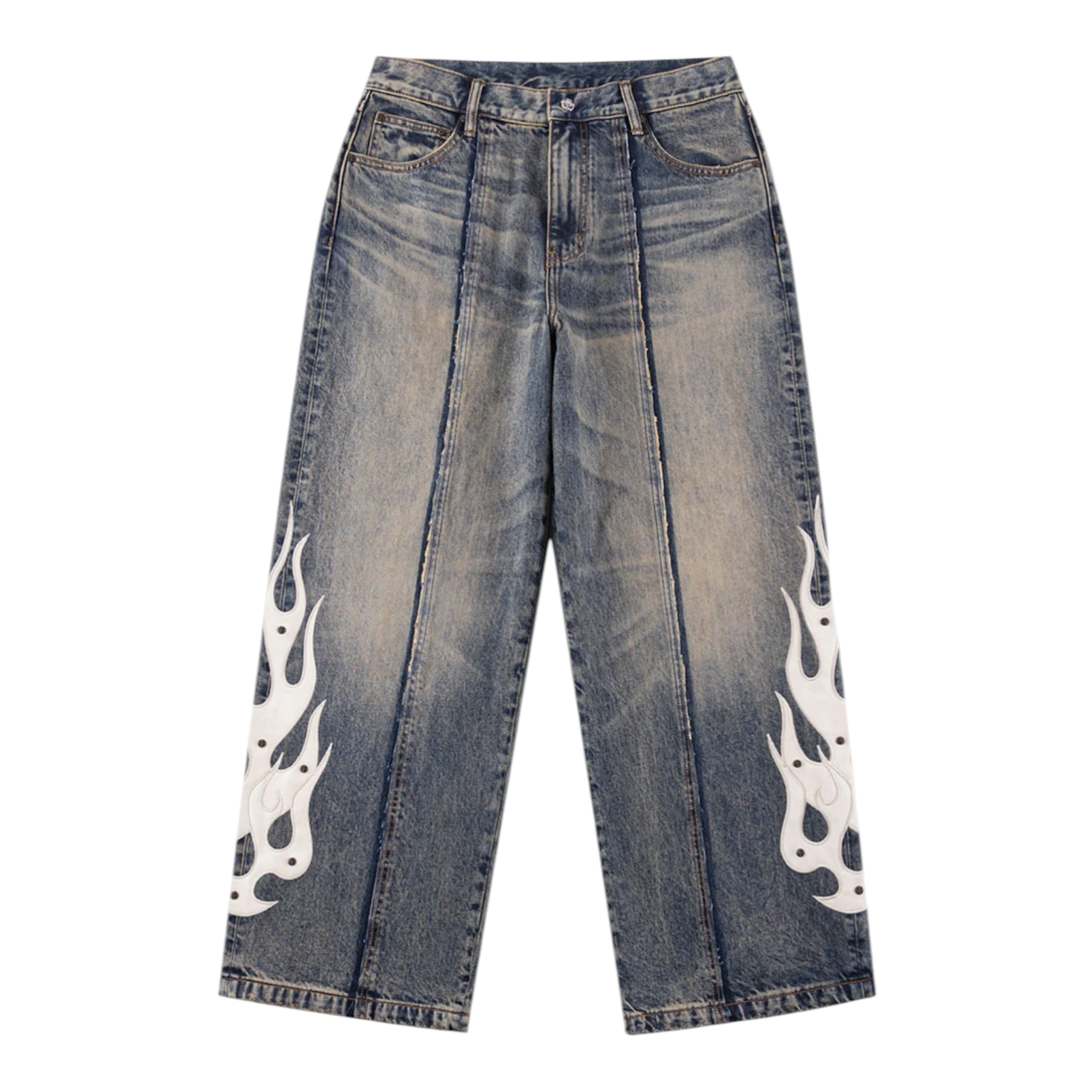 Fire Tribal Leather Patch Baggy Denim - Supplier Tokyo