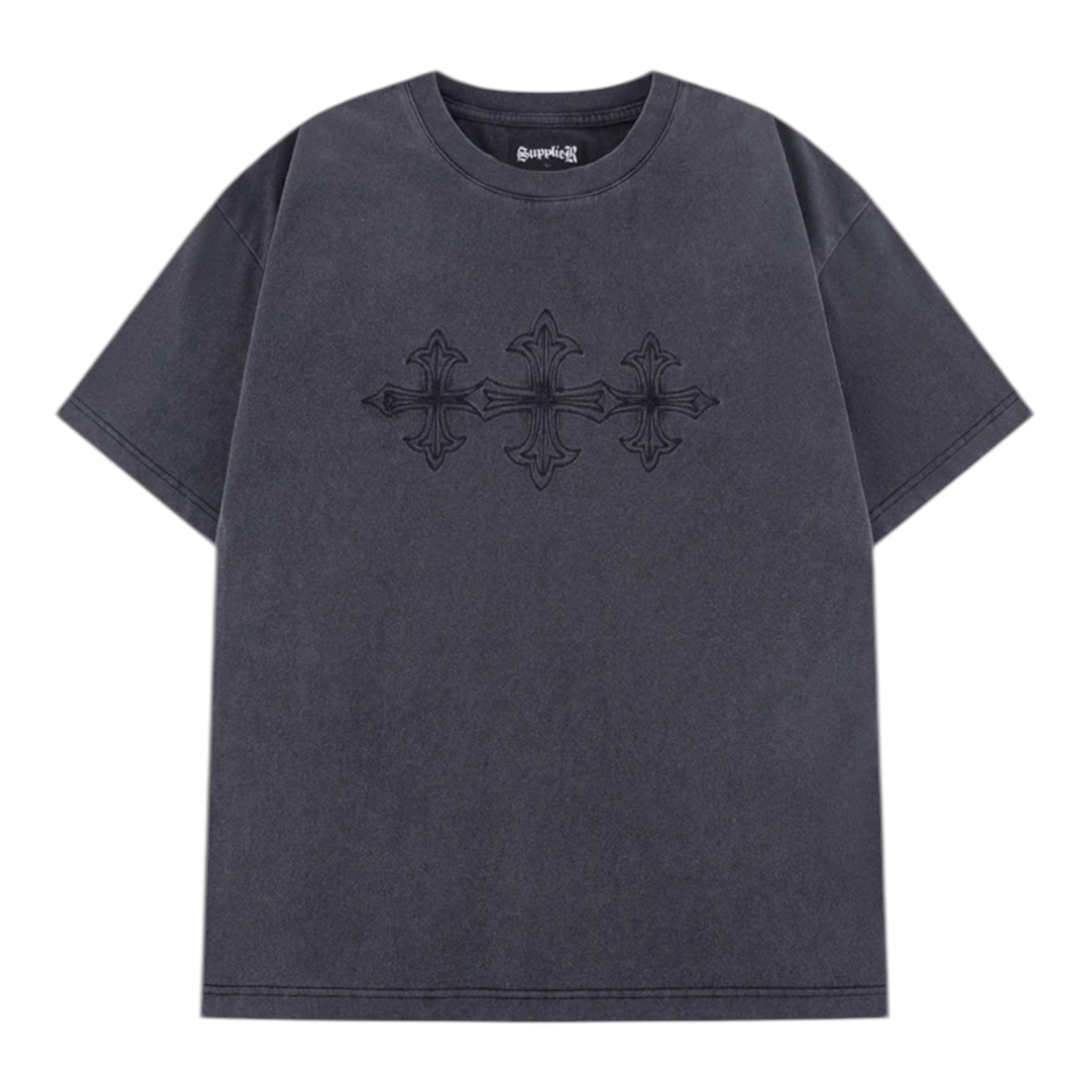 Vintage Wash Embroidery Cross Tee - Supplier Tokyo