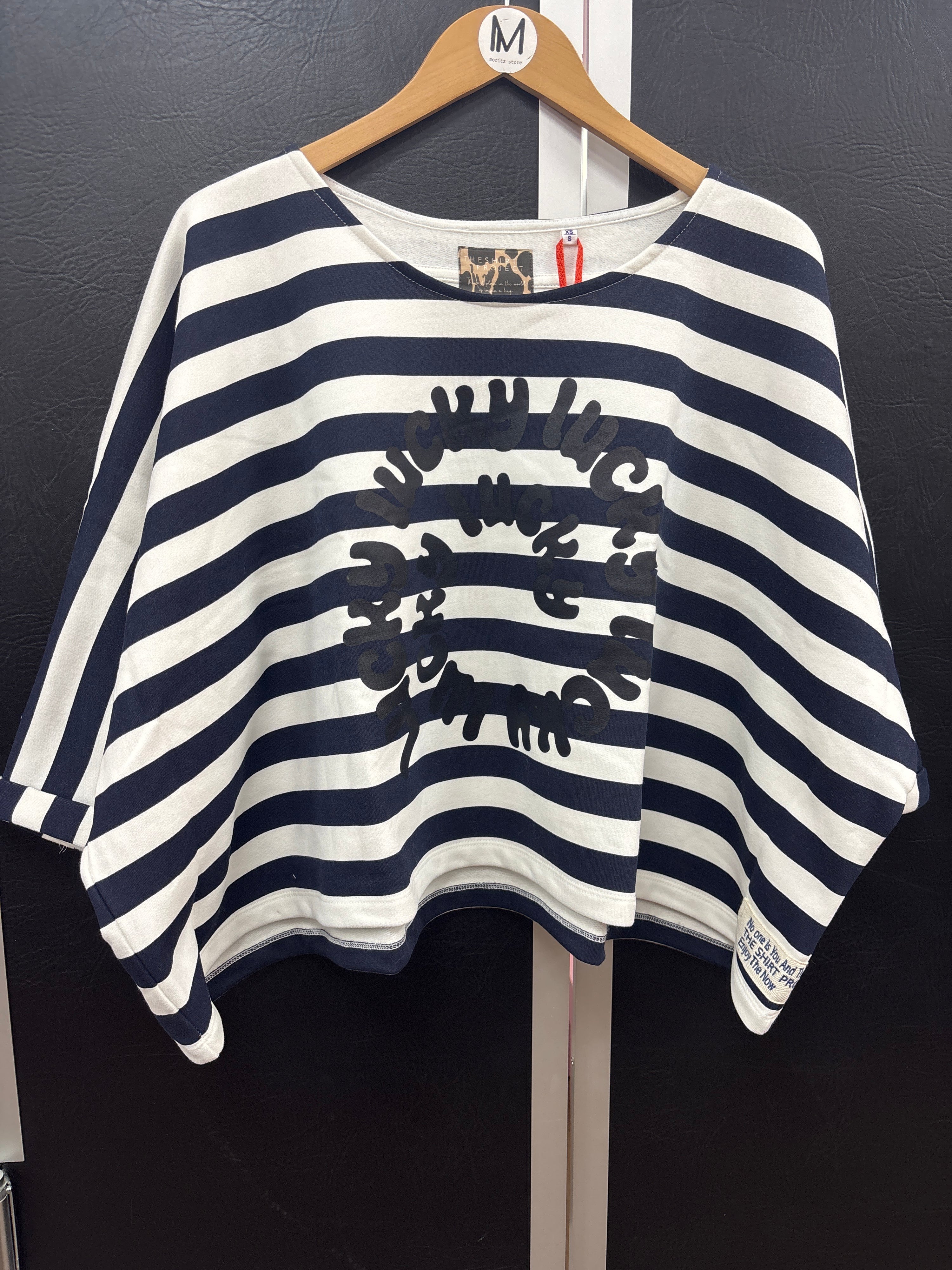 RH Poncho Sweater Ringel weiß/navy   - The Shirt Poject
