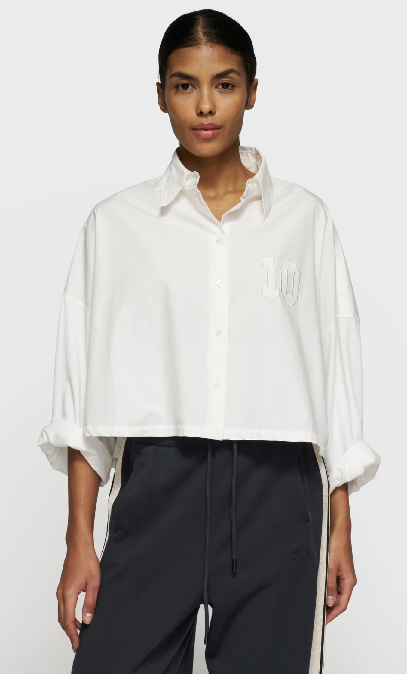 Oversized Cropped Shirt in ecru/weiß- 10 Days
