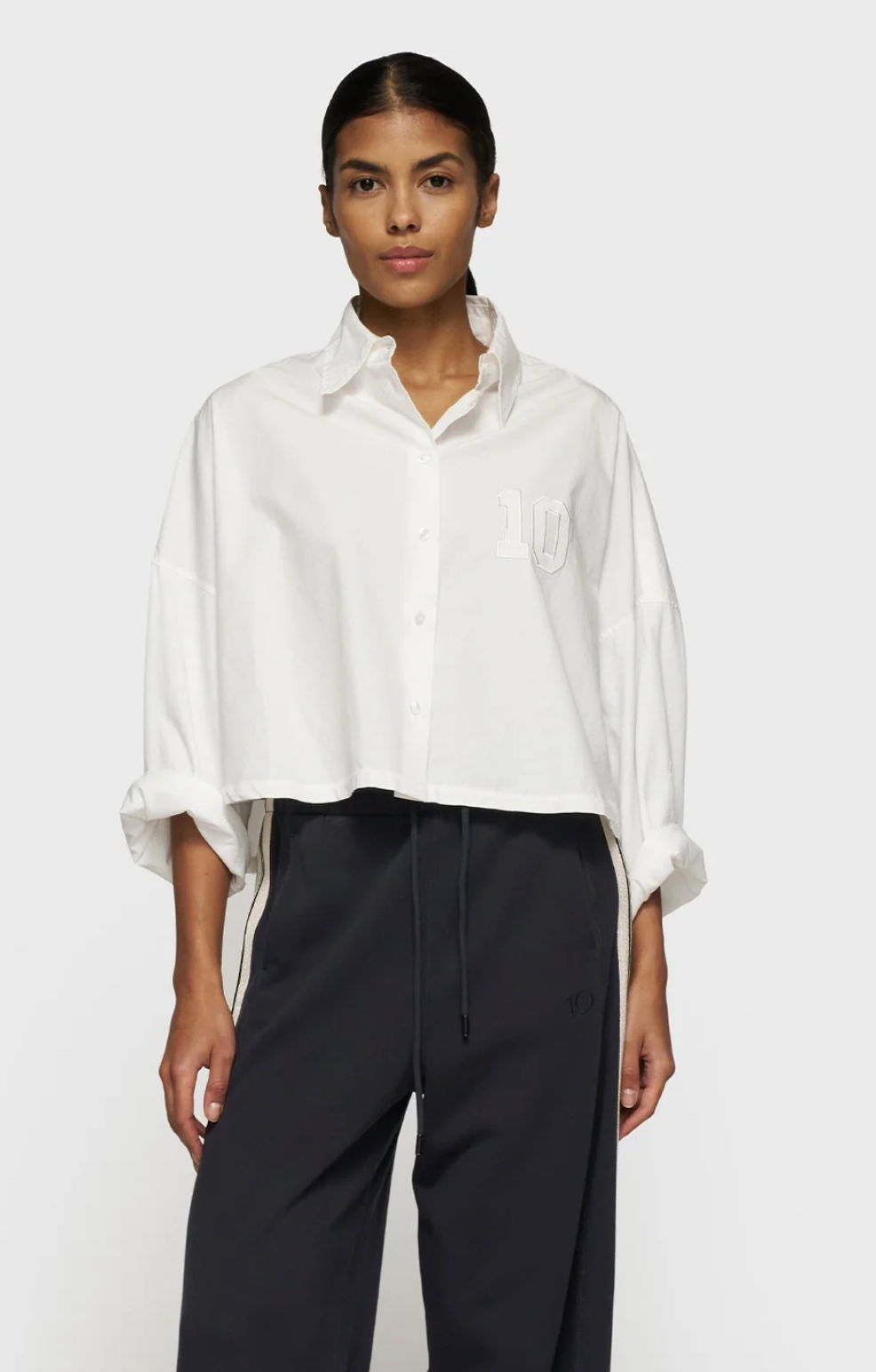 Oversized Cropped Shirt in ecru/weiß- 10 Days
