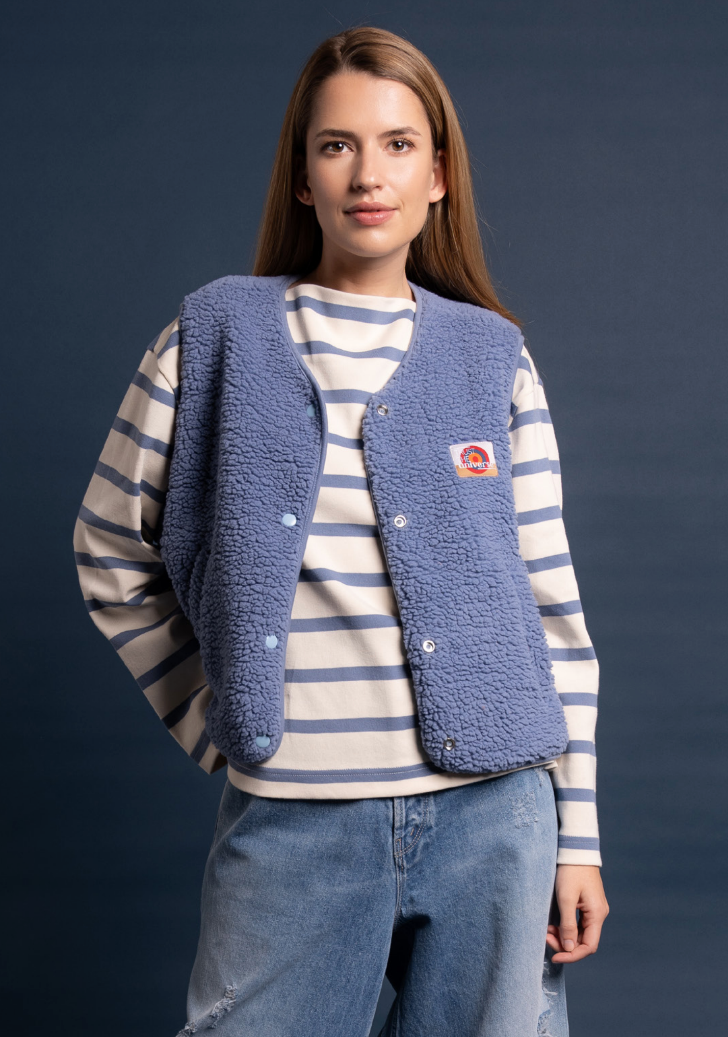 Teddyweste geknöpft jeansblau- The Shirt Project