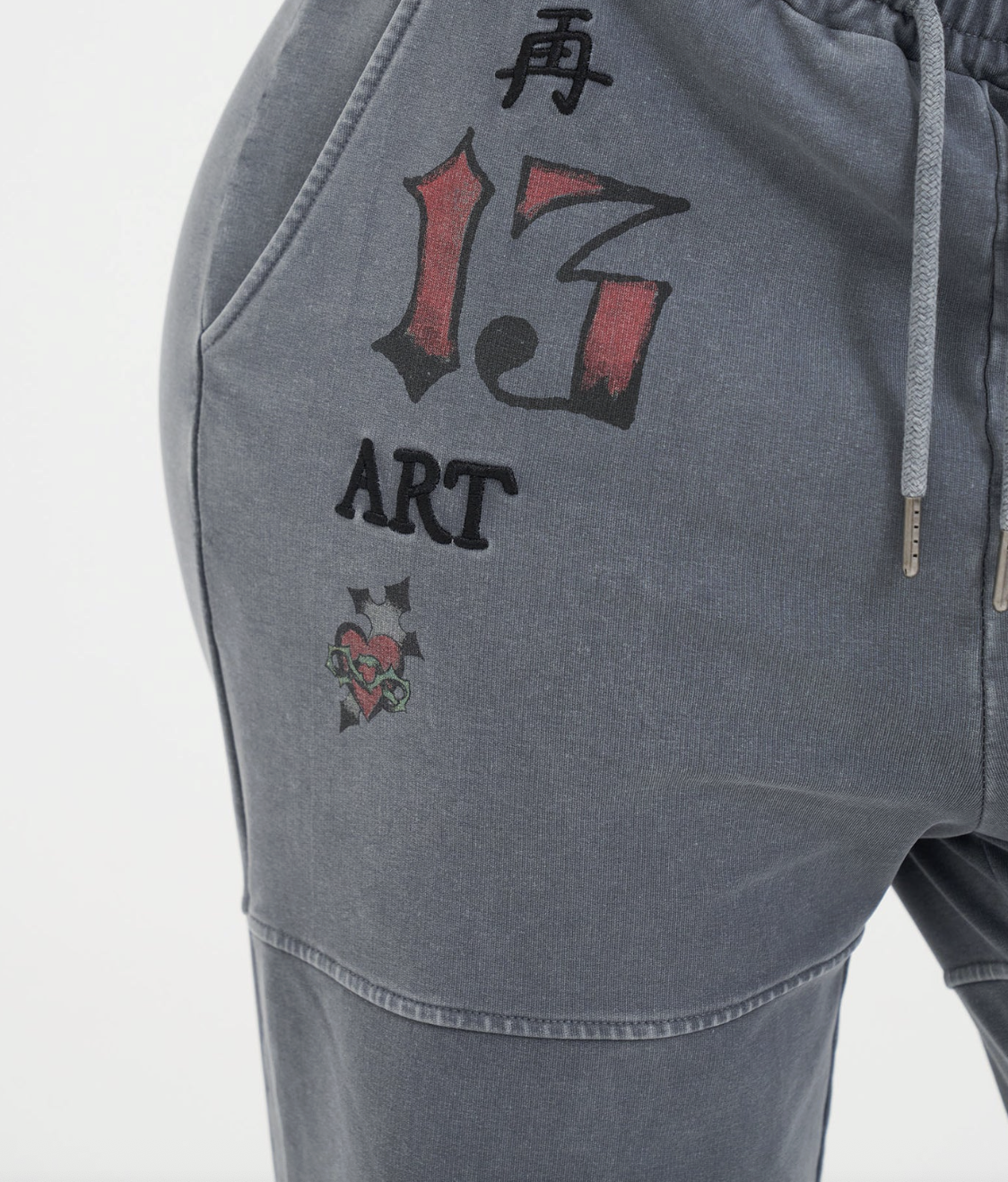 Womens Tattoo Collage Sean Detail Wide Leg Joggers Charcoal - Ed Hardy