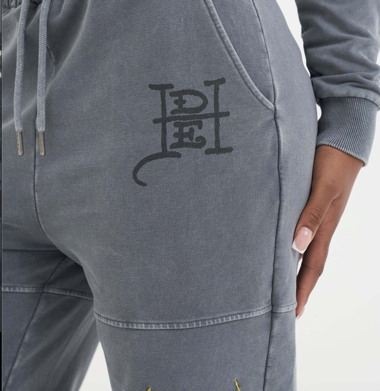 Womens Tattoo Collage Sean Detail Wide Leg Joggers Charcoal - Ed Hardy