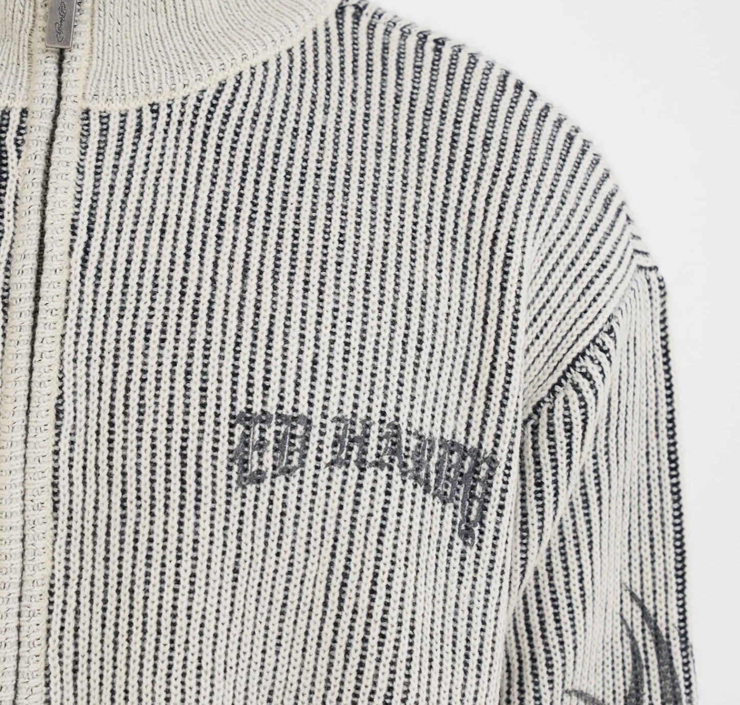 Life Before Honor Fur Detail Knitted Zip Thru Jacket Off White - Ed Hardy