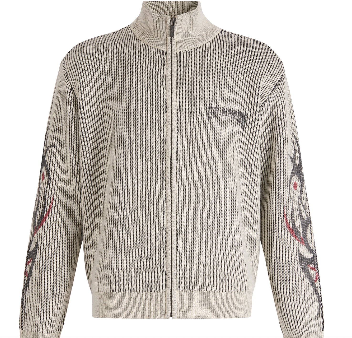 Life Before Honor Fur Detail Knitted Zip Thru Jacket Off White - Ed Hardy