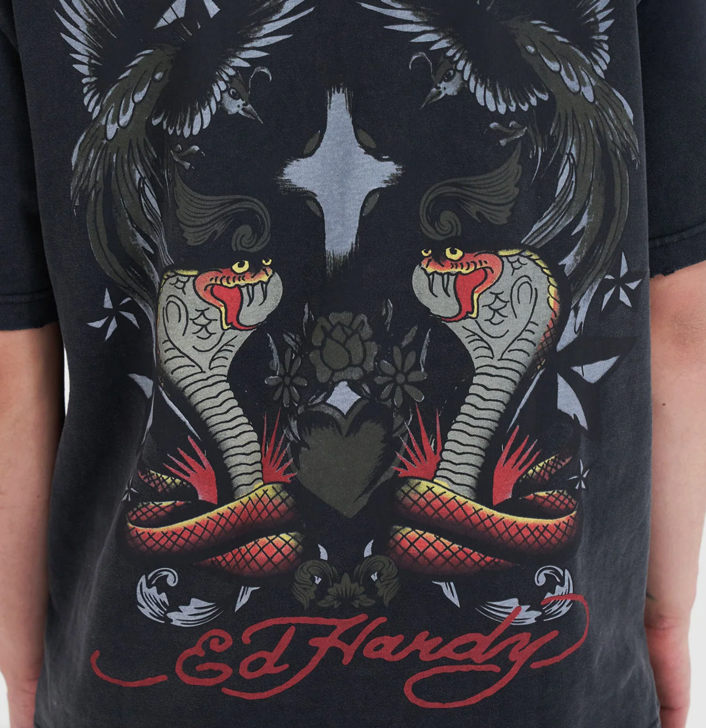 Cobra Rising Relaxed T-Shirt in Charcoal - Ed Hardy