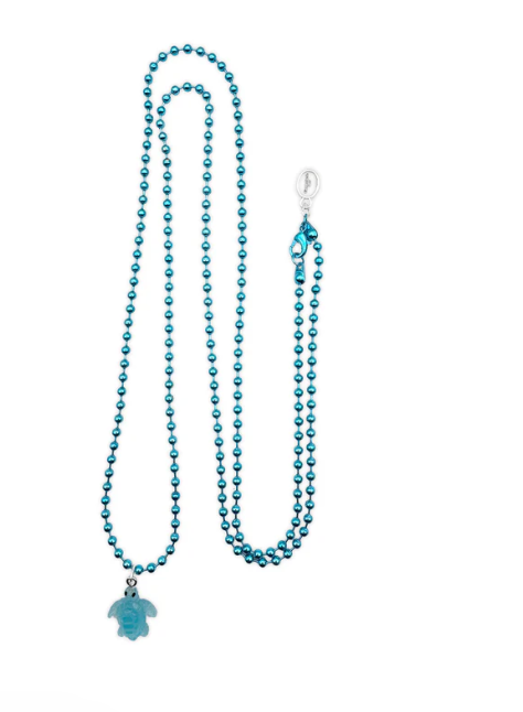 Kugelkette Metallic Blau mit fluoreszierender Schildkröte aus Acryl - Escapulario