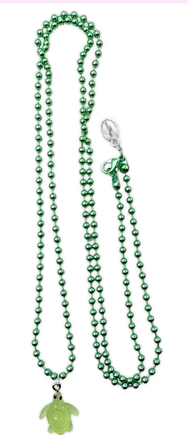 Kugelkette Metallic Grün mit fluoreszierender Schildkröte aus Acryl - Escapulario
