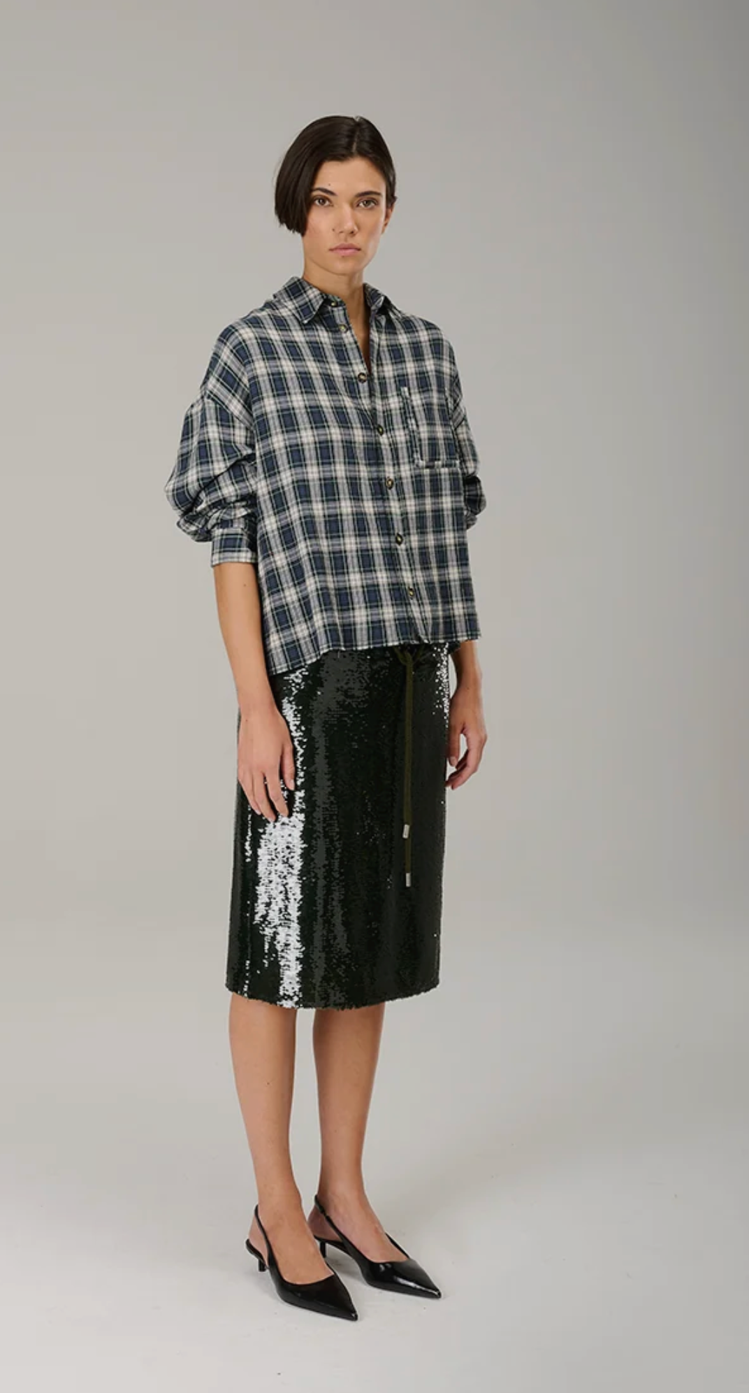 Shirt CALIFORNIA CROPPED CHECK GREEN  - Liv Bergen