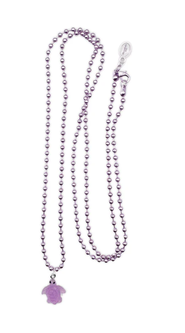 Kugelkette Metallic Flieder mit fluoreszierender Schildkröte aus Acryl - Escapulario