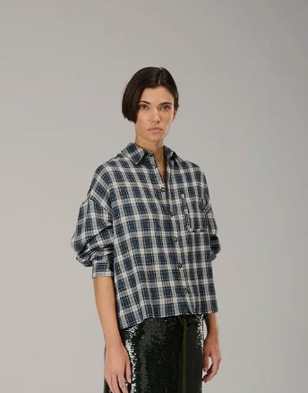 Shirt CALIFORNIA CROPPED CHECK GREEN  - Liv Bergen