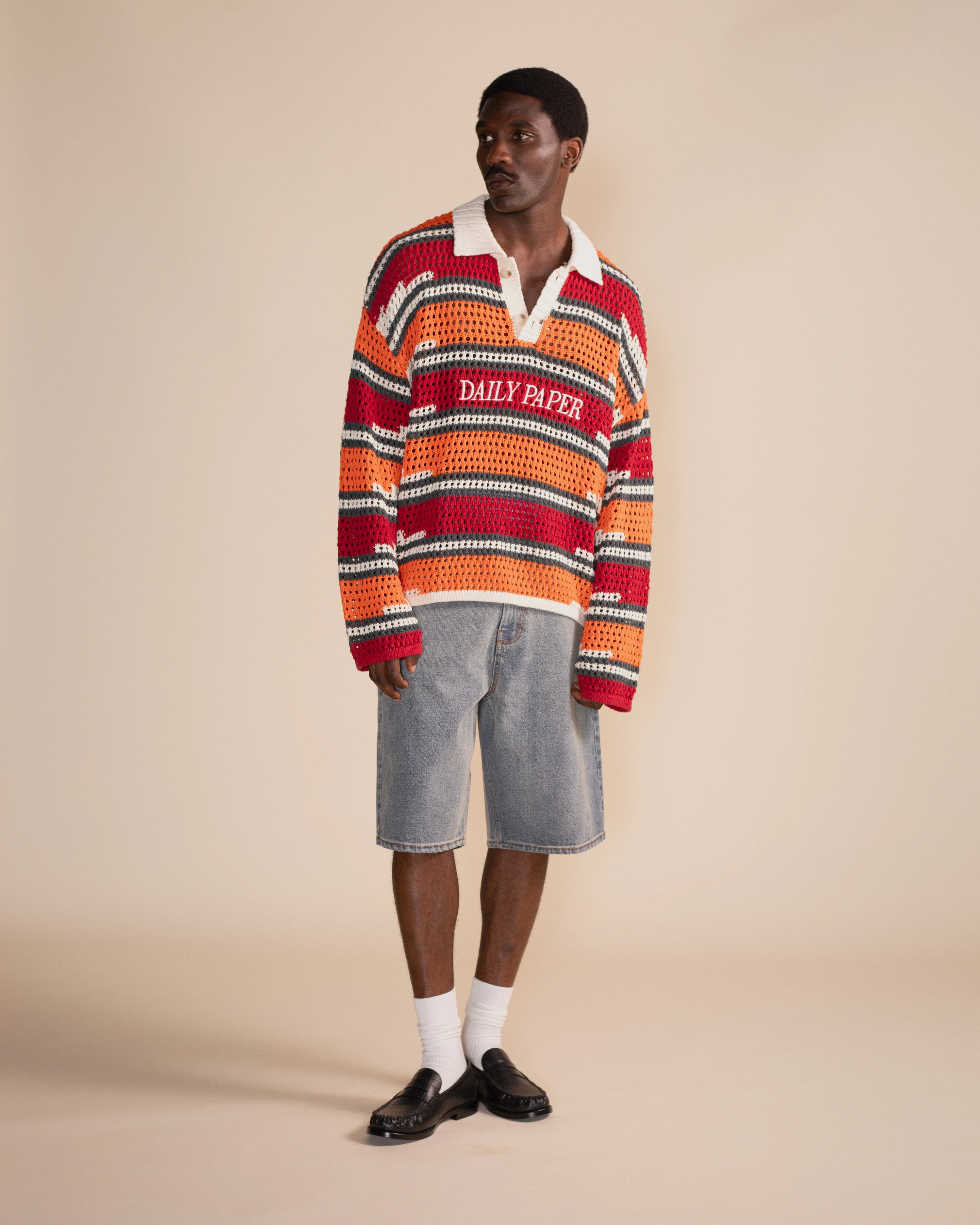 Haute Red Tigerlily Kente Stripe Knit Polo - Daily Paper