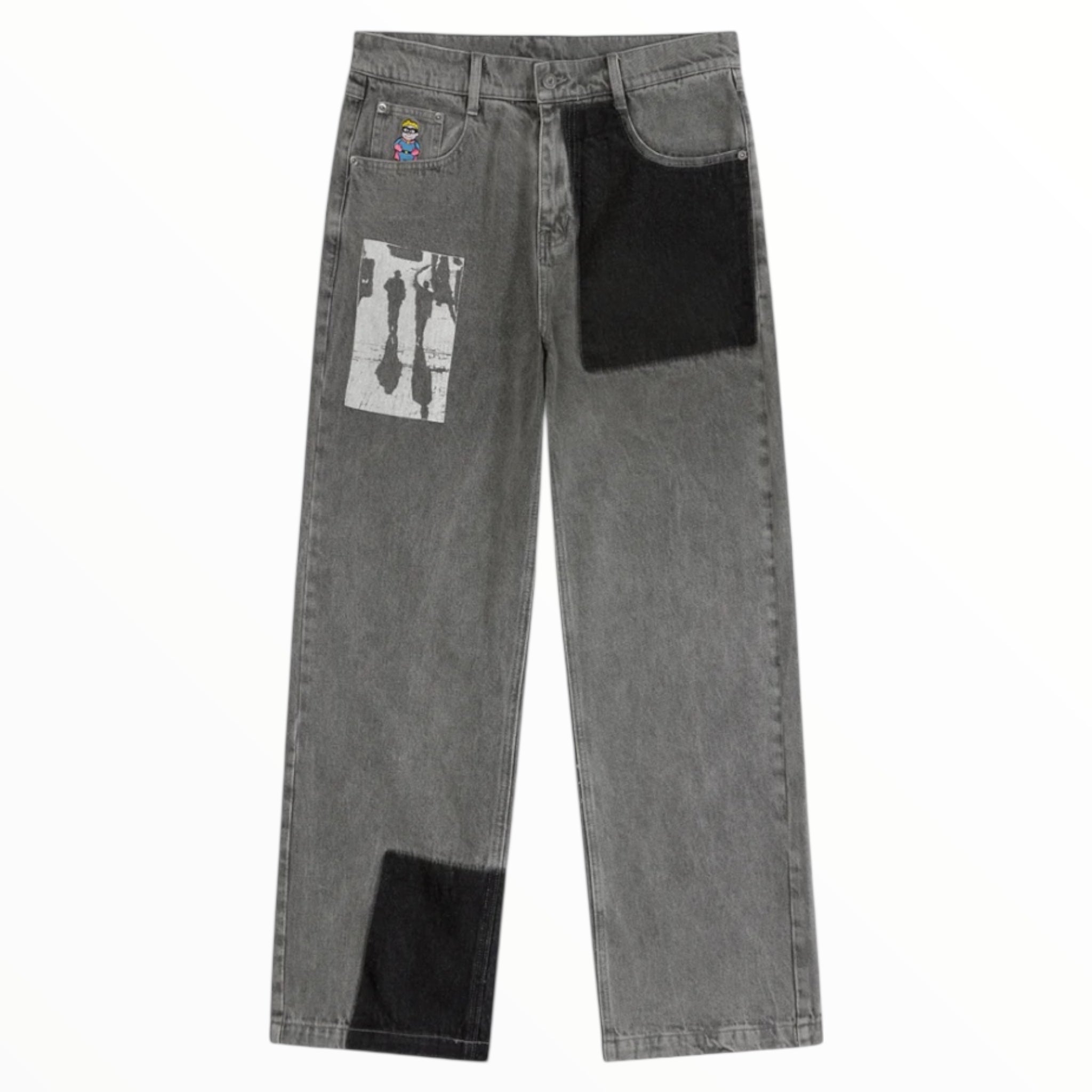 Sun faded denim running man jeans grey  - KidSuper