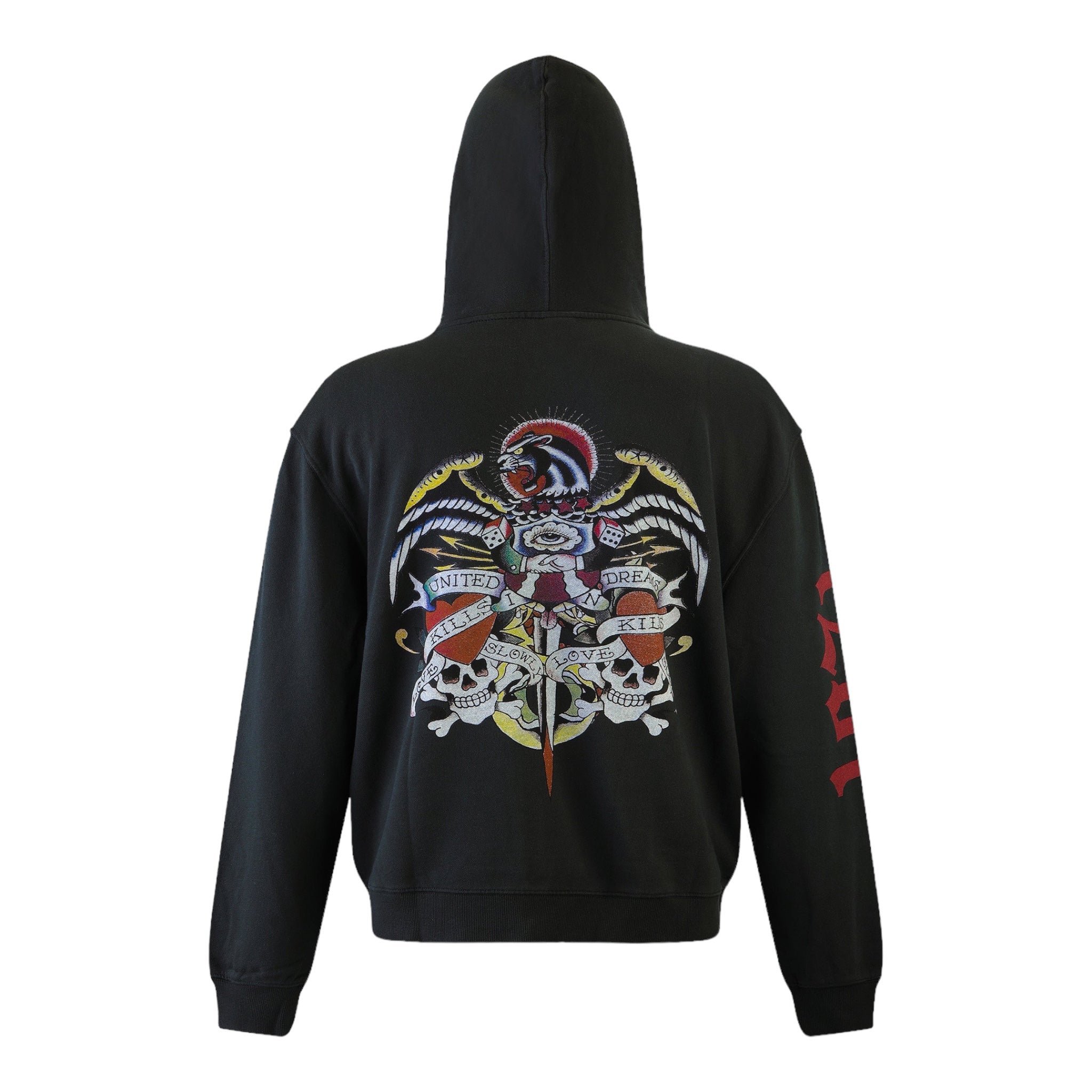 Ed Hardy Abstract Love Kills Slowly Graphic Zip Hoodie Black Back