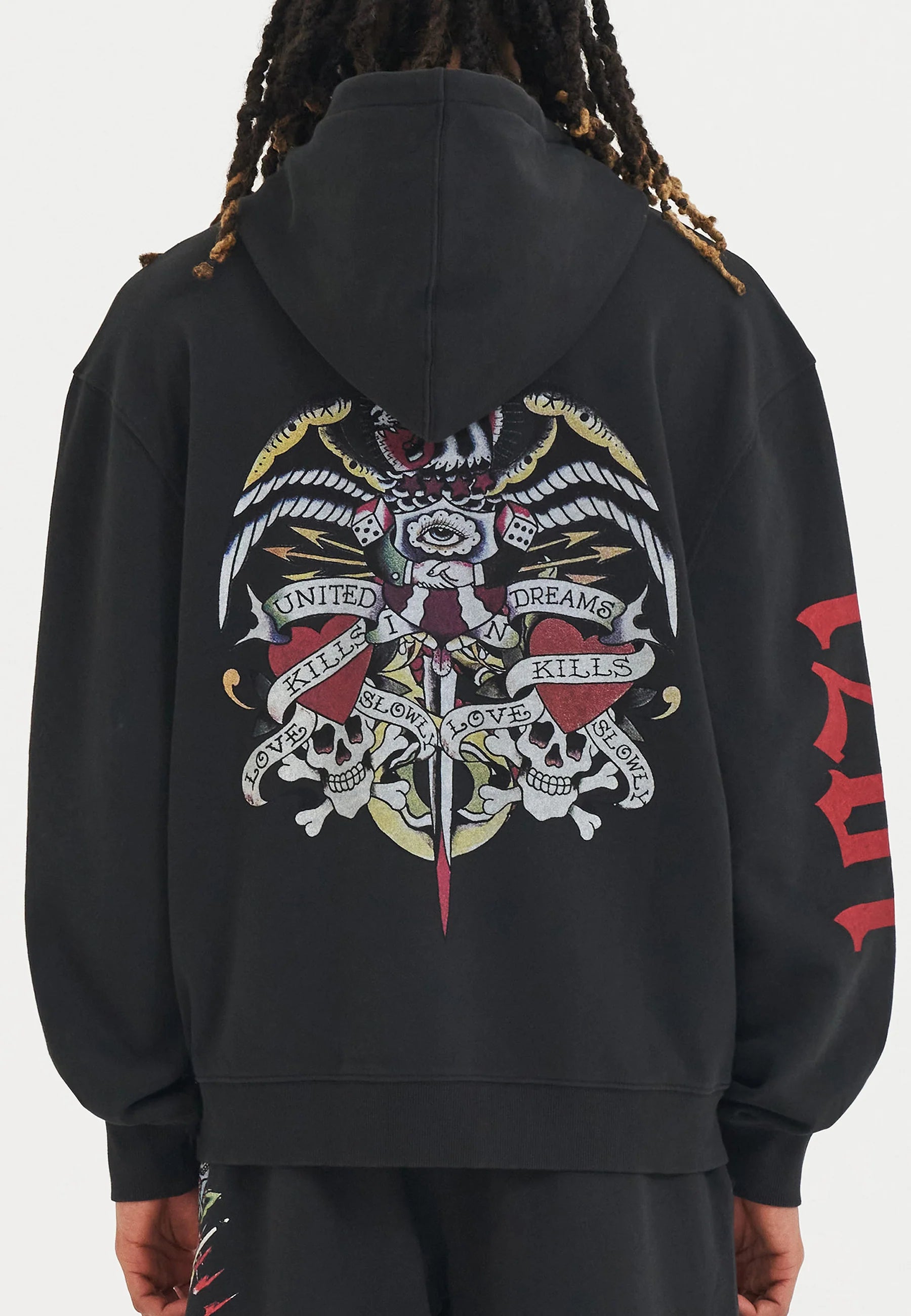 Ed Hardy Abstract Love Kills Slowly Graphic Zip Hoodie Black Fit 2