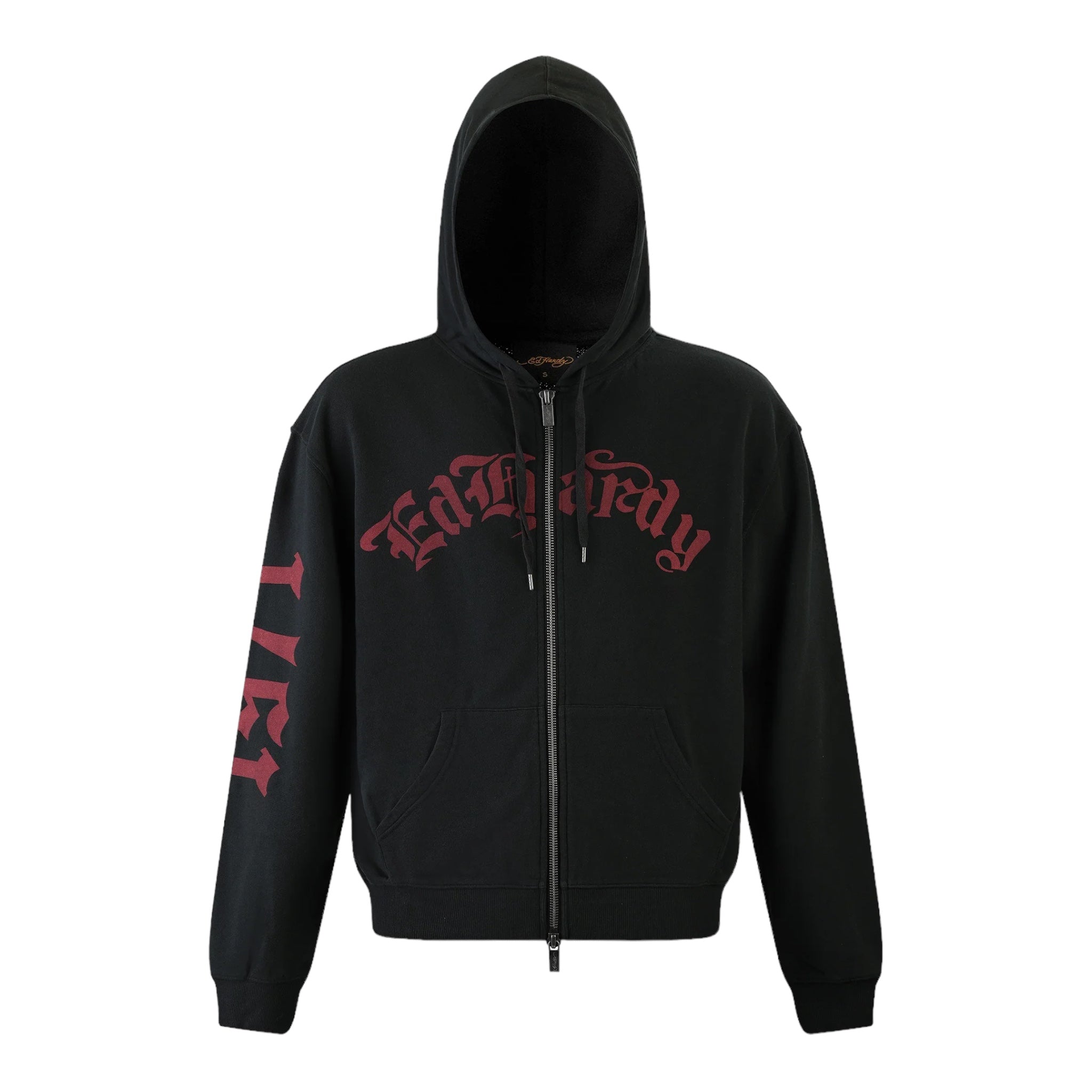 Ed Hardy Abstract Love Kills Slowly Graphic Zip Hoodie Black Front
