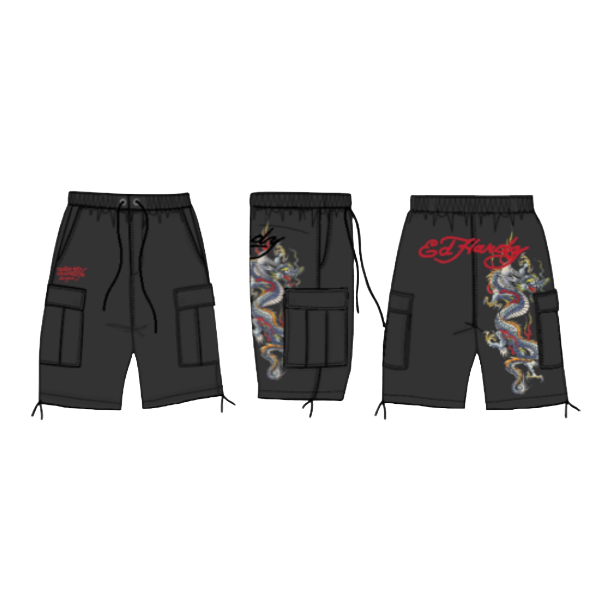 Ed Hardy Dragon Crawl Wovem Cargo Shorts Black 