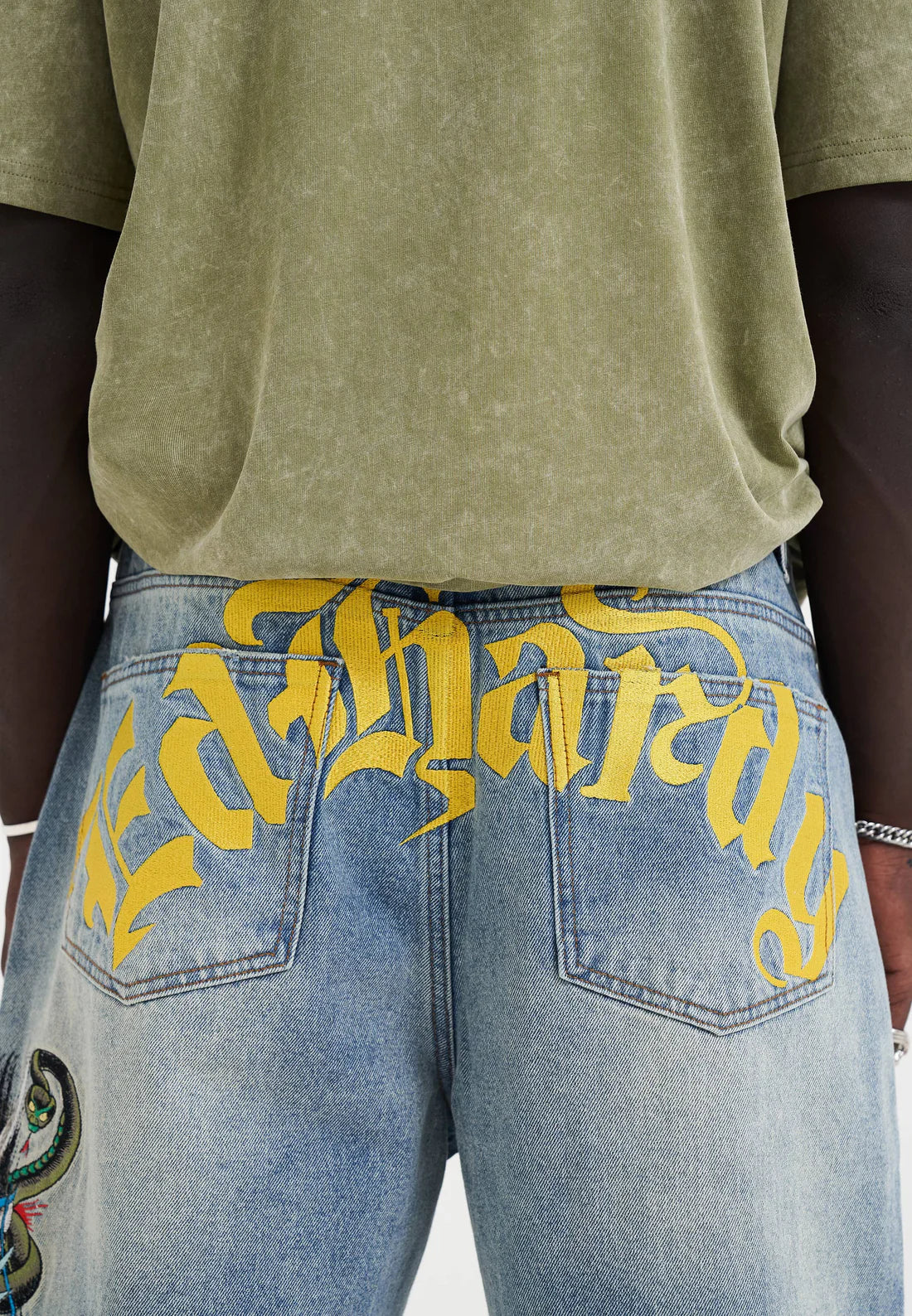 Ed Hardy Medusa Drag Denim Skater Jorts Bleach Fit