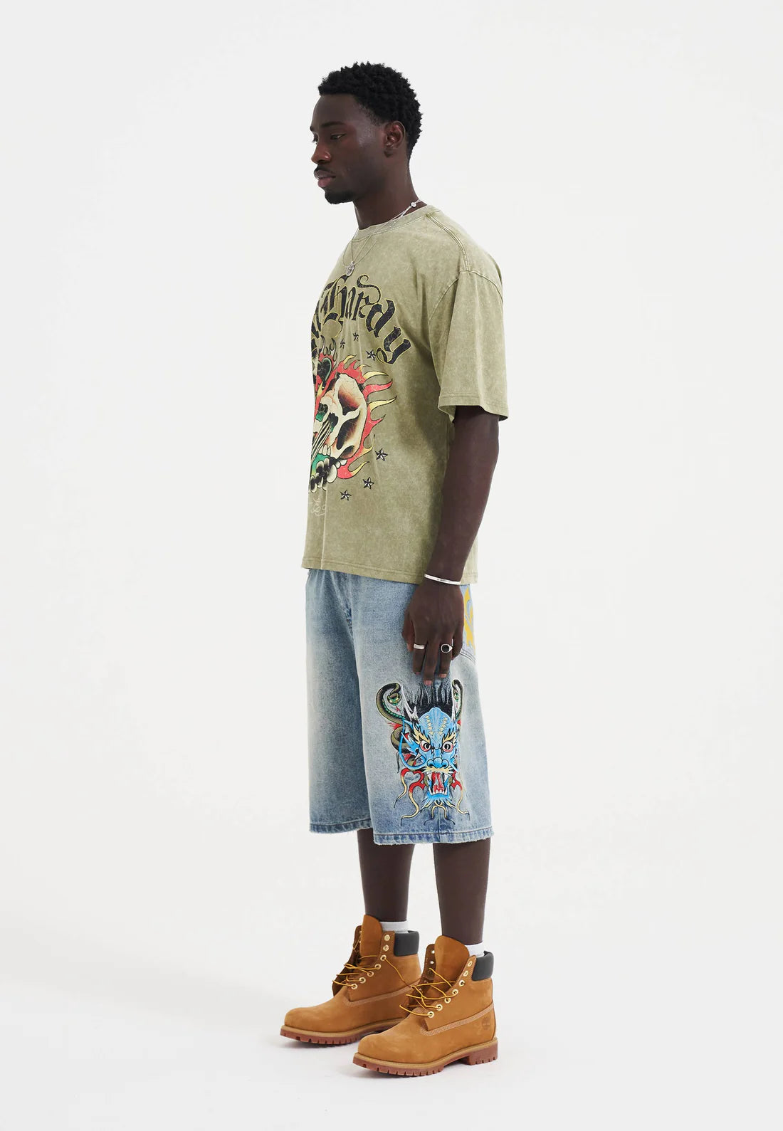 Ed Hardy Medusa Drag Denim Skater Jorts Bleach Fit 2