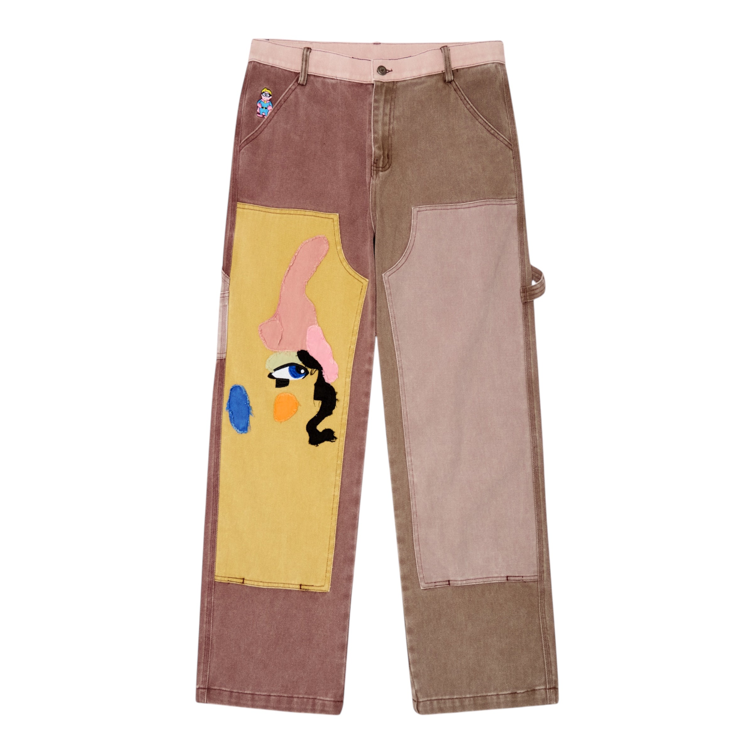 KidSuper Brown Multi Patchwork Face Double Knee Pant Front