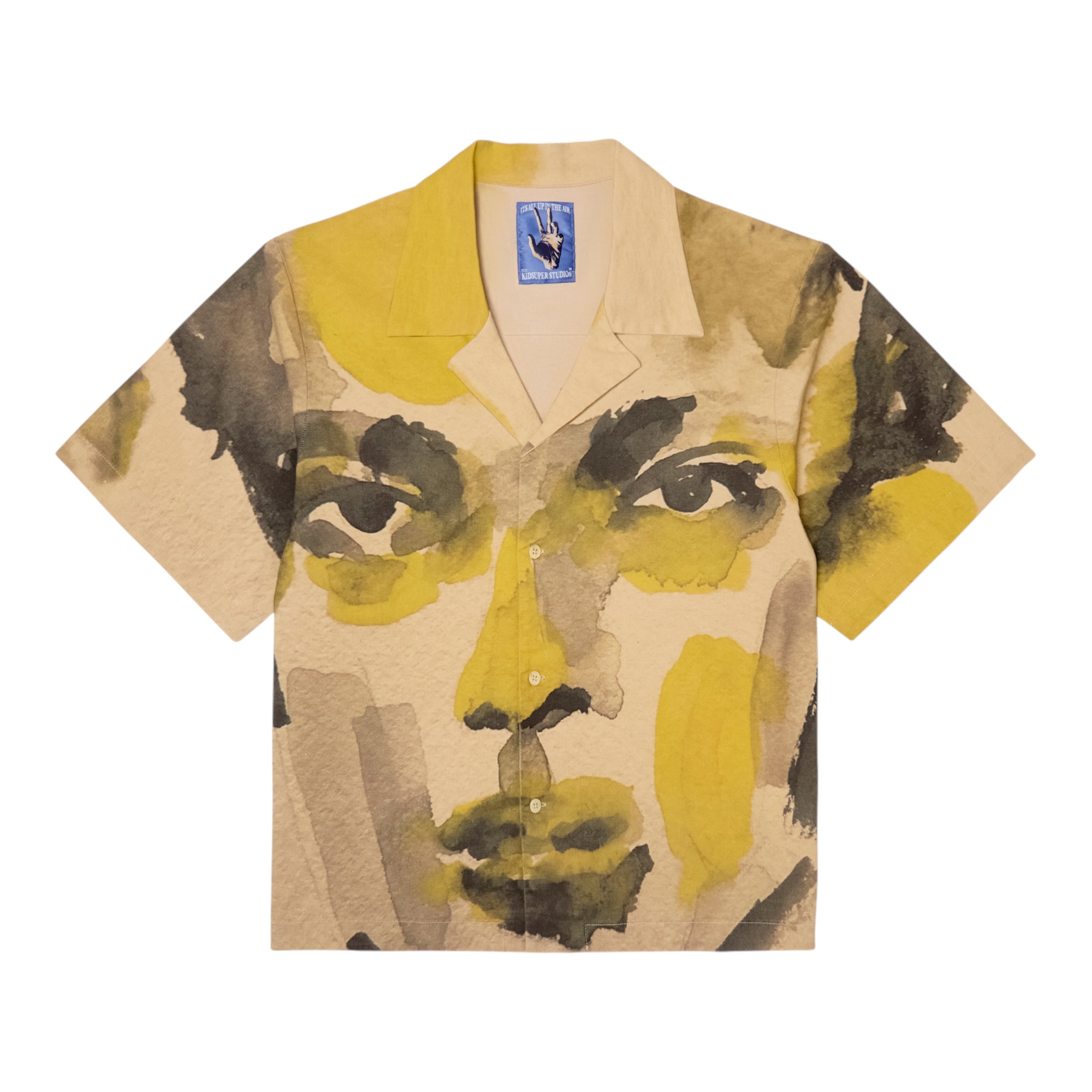 KidSuper Multi Watercolor Face Camp Shirt Front