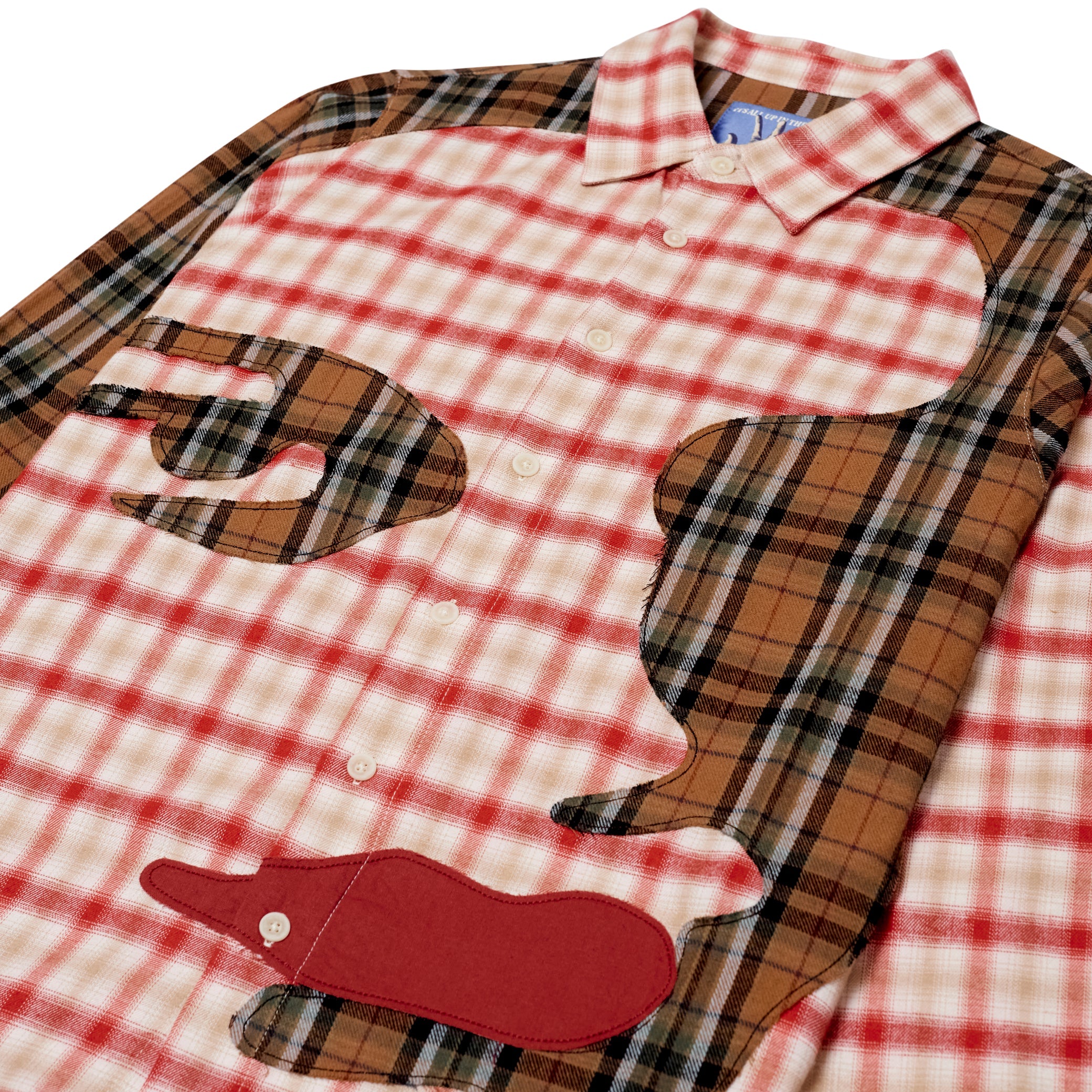 KidSuper_Red_Patchwork_Face_Flannel_Shirt Detai