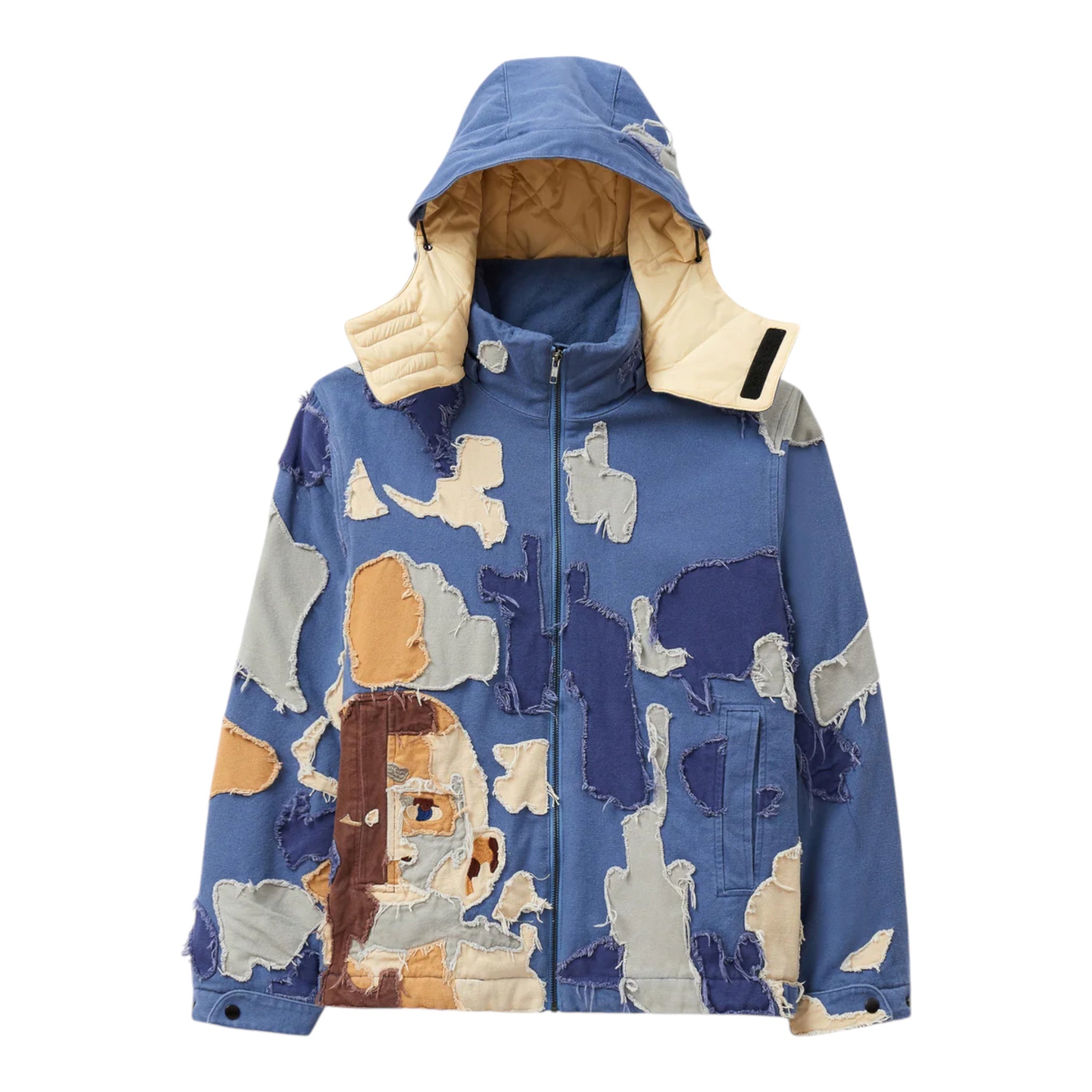 Kidsuper Patchwork Canvas Zip Up Jacket Blue Front 2