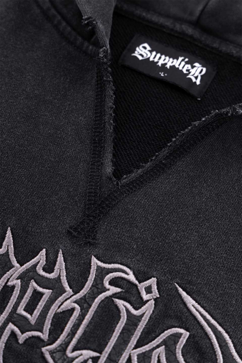 Supplier Tokyo Tribal Leather Patch Zip Hoodie Detail