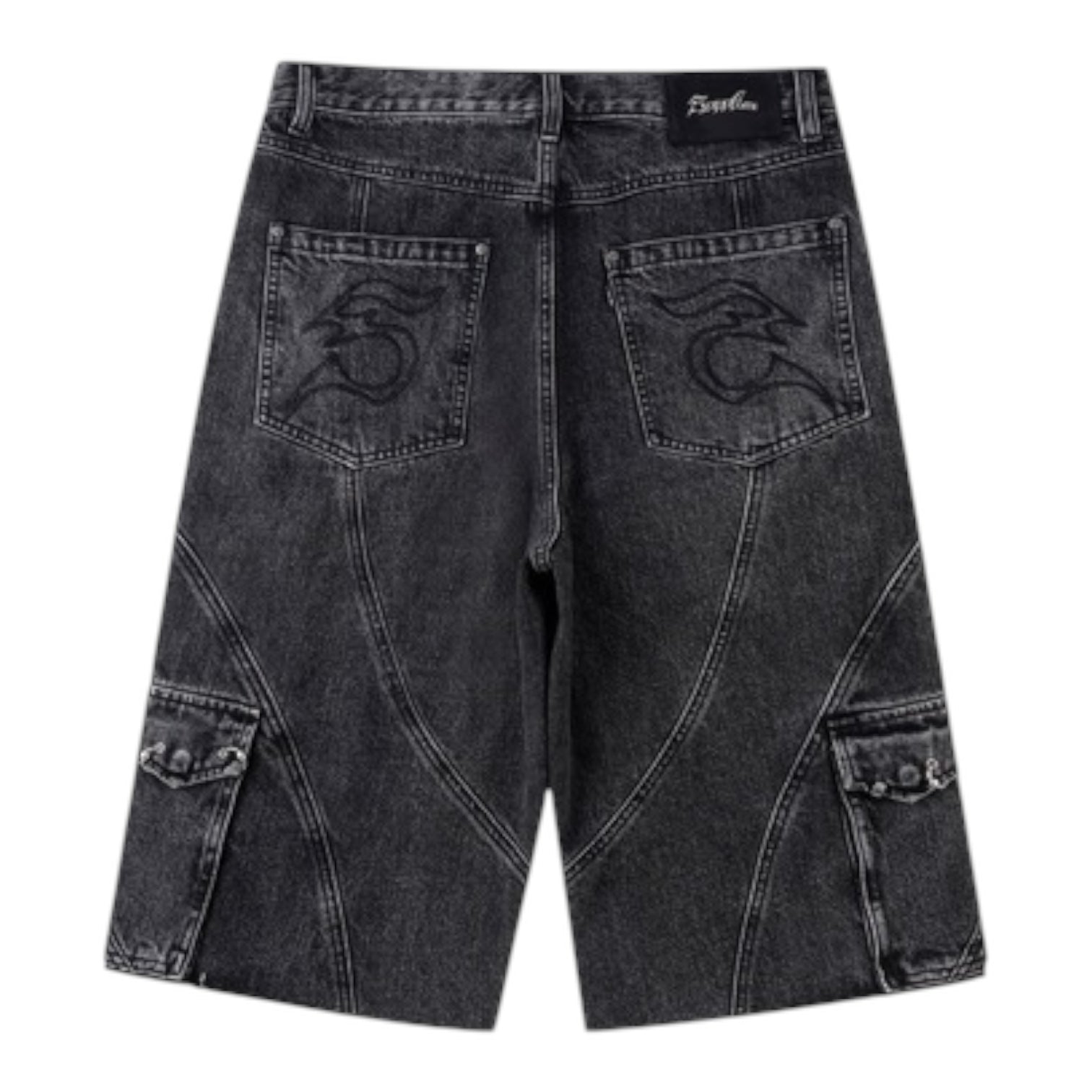 Switching Pierced Baggy Denim Shorts Back