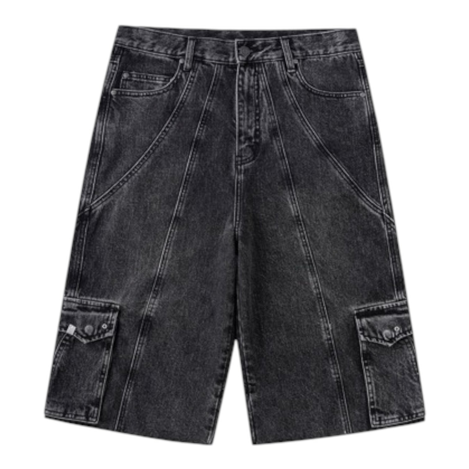 Switching Pierced Baggy Denim Shorts Front