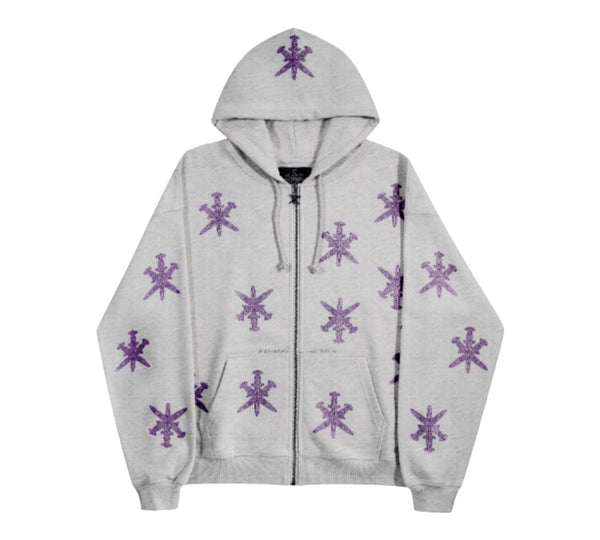 Dagger Rhinestone Hoodie Grey/Purple - Unknown London