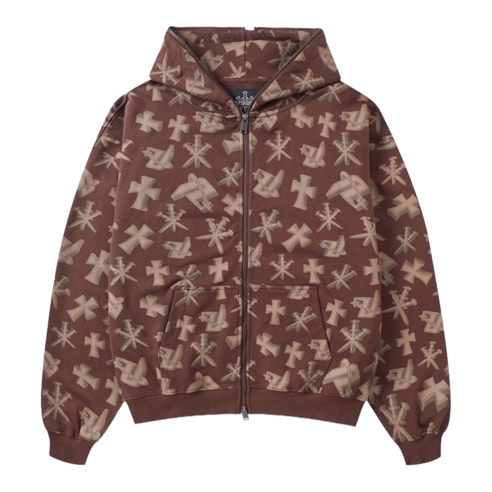 Unknown London Full Zip Hoodie Brown Front