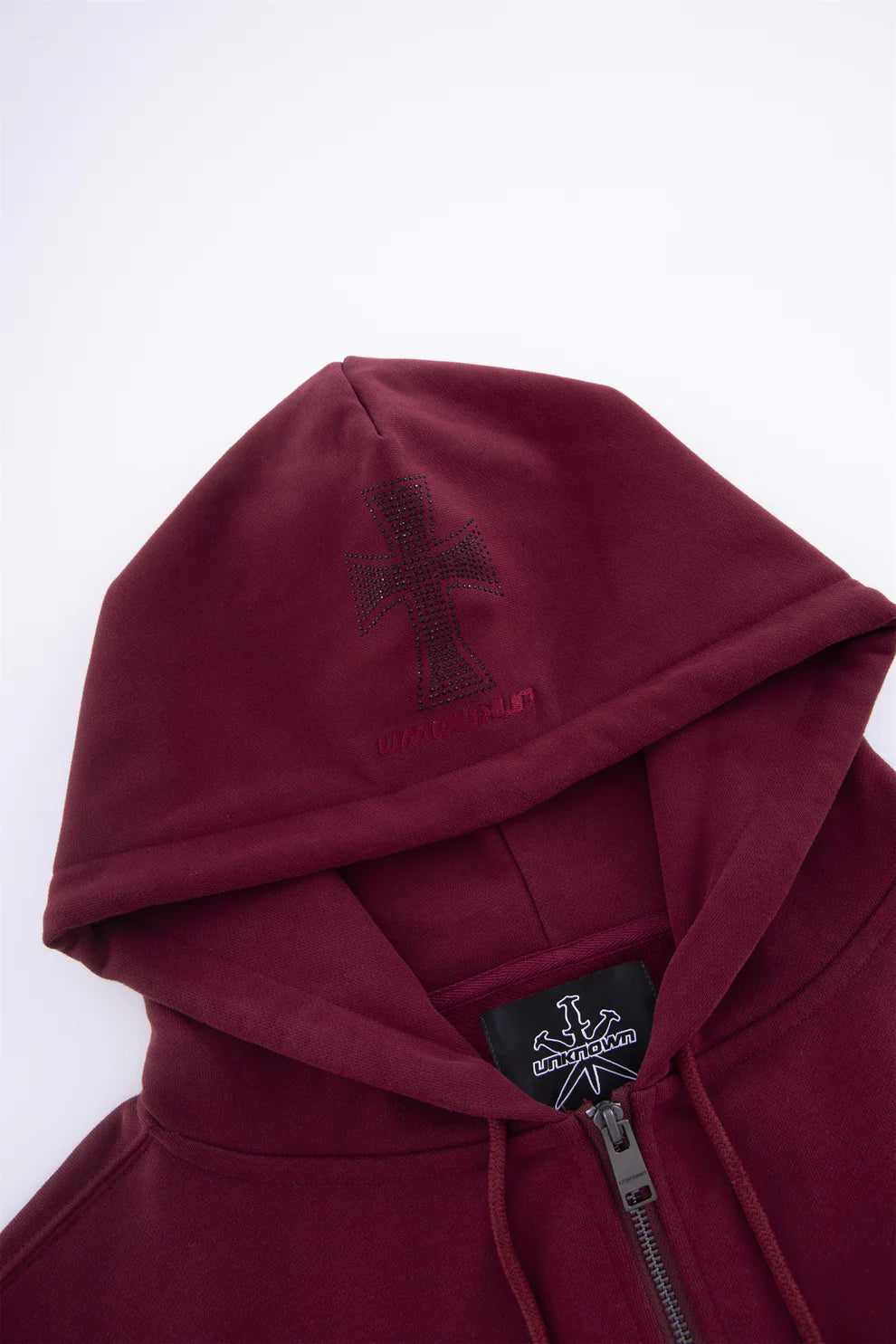 Unknown London Rhinestone Hoodie Dark Red Detail