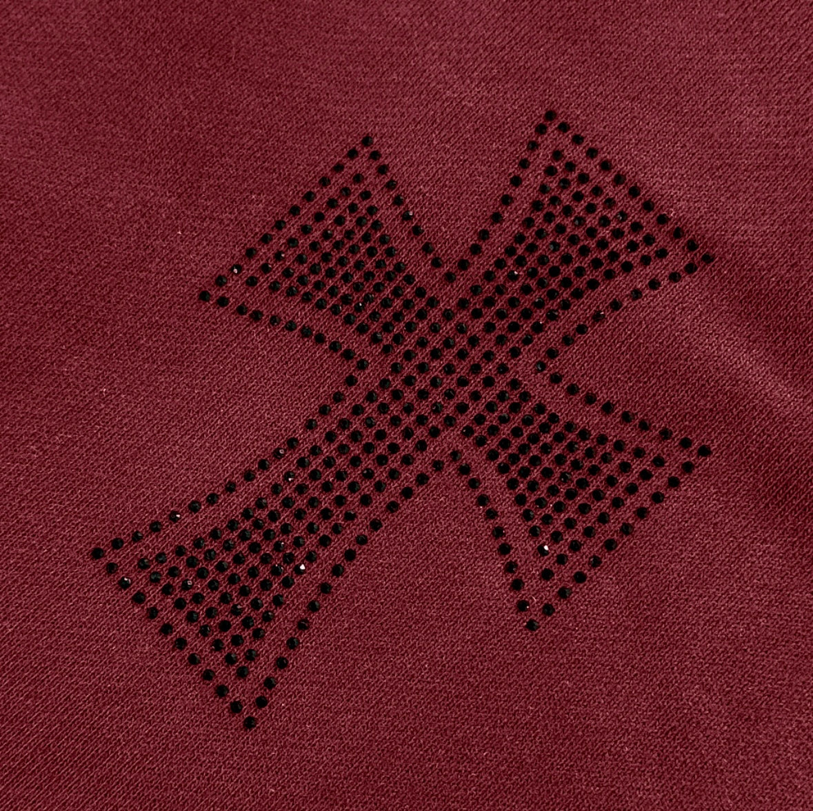 Unknown London Rhinestone Hoodie Dark Red Detail Cross
