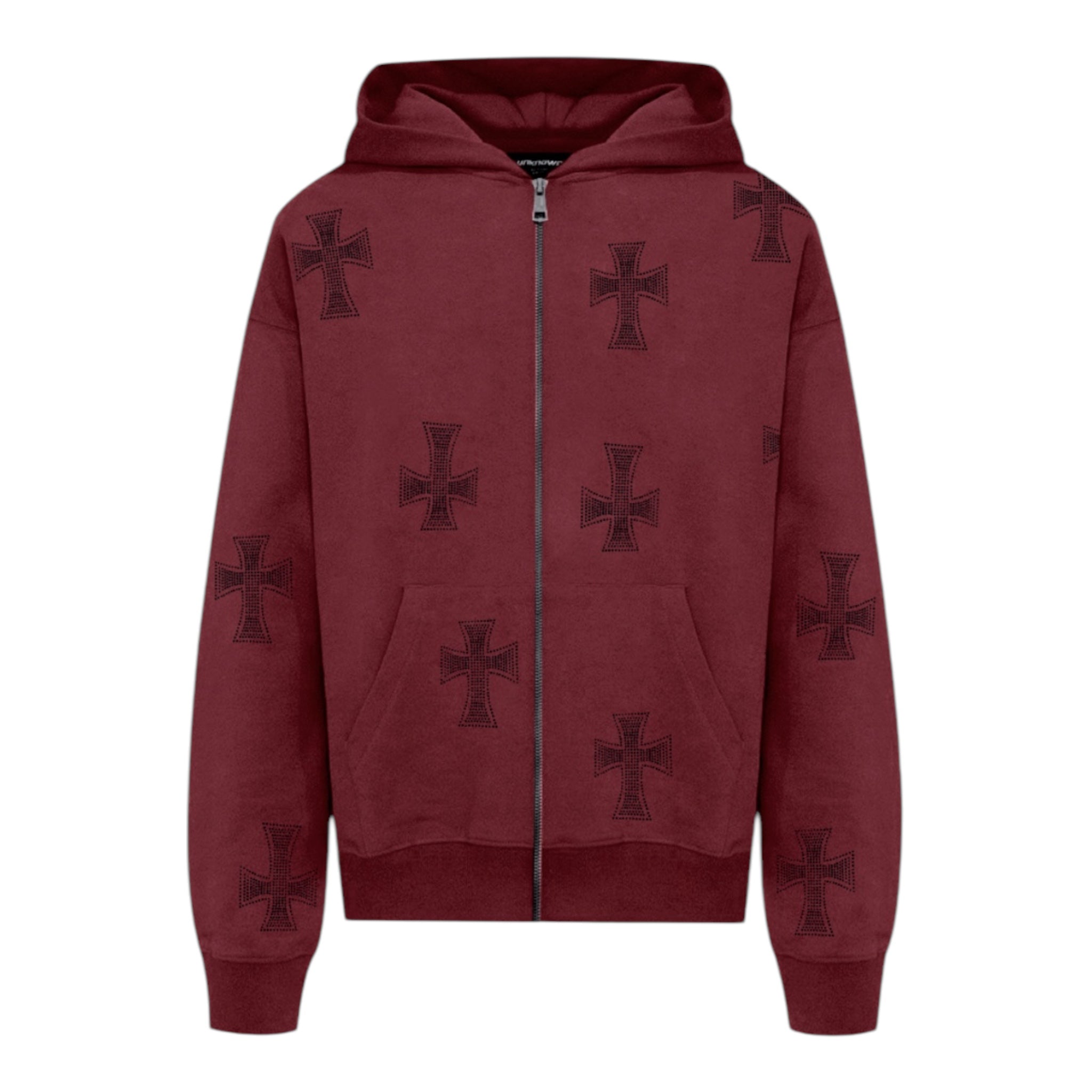 Unknown London Rhinestone Hoodie Dark Red Front